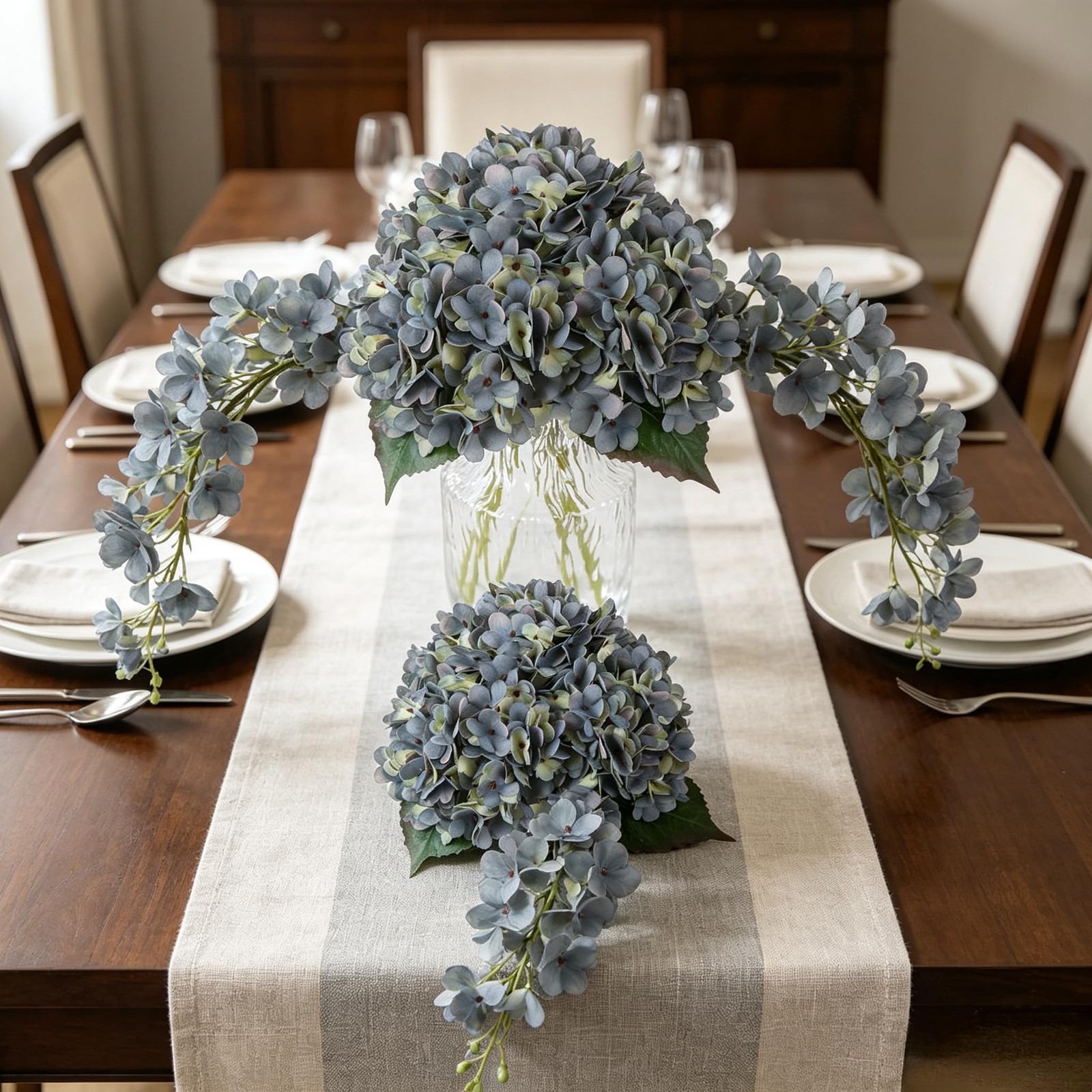 6pcs Artificial Silk Blue Green Hydrangea Flowers Vintage Fake Bouquets Faux …