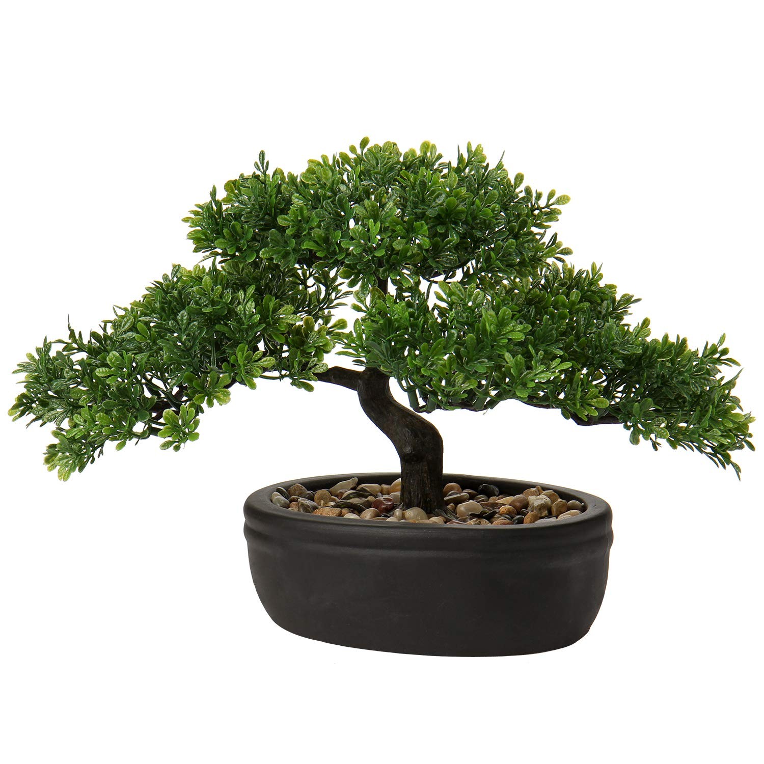 Artificial Bonsai Tree Juniper Faux Plants Indoor Small Fake 9in, Green Ficus