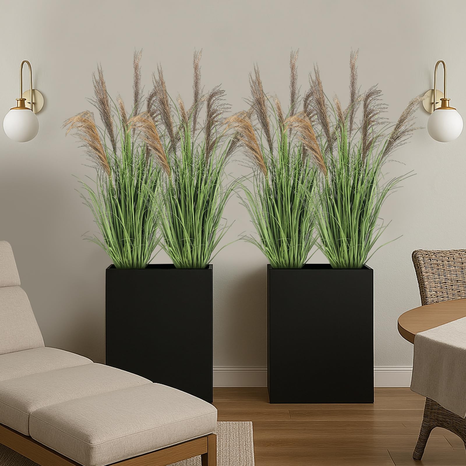 4 Pcs Pampas Grass Potted Plants 4 ft Tall Artificial Grass Potted Artificial…