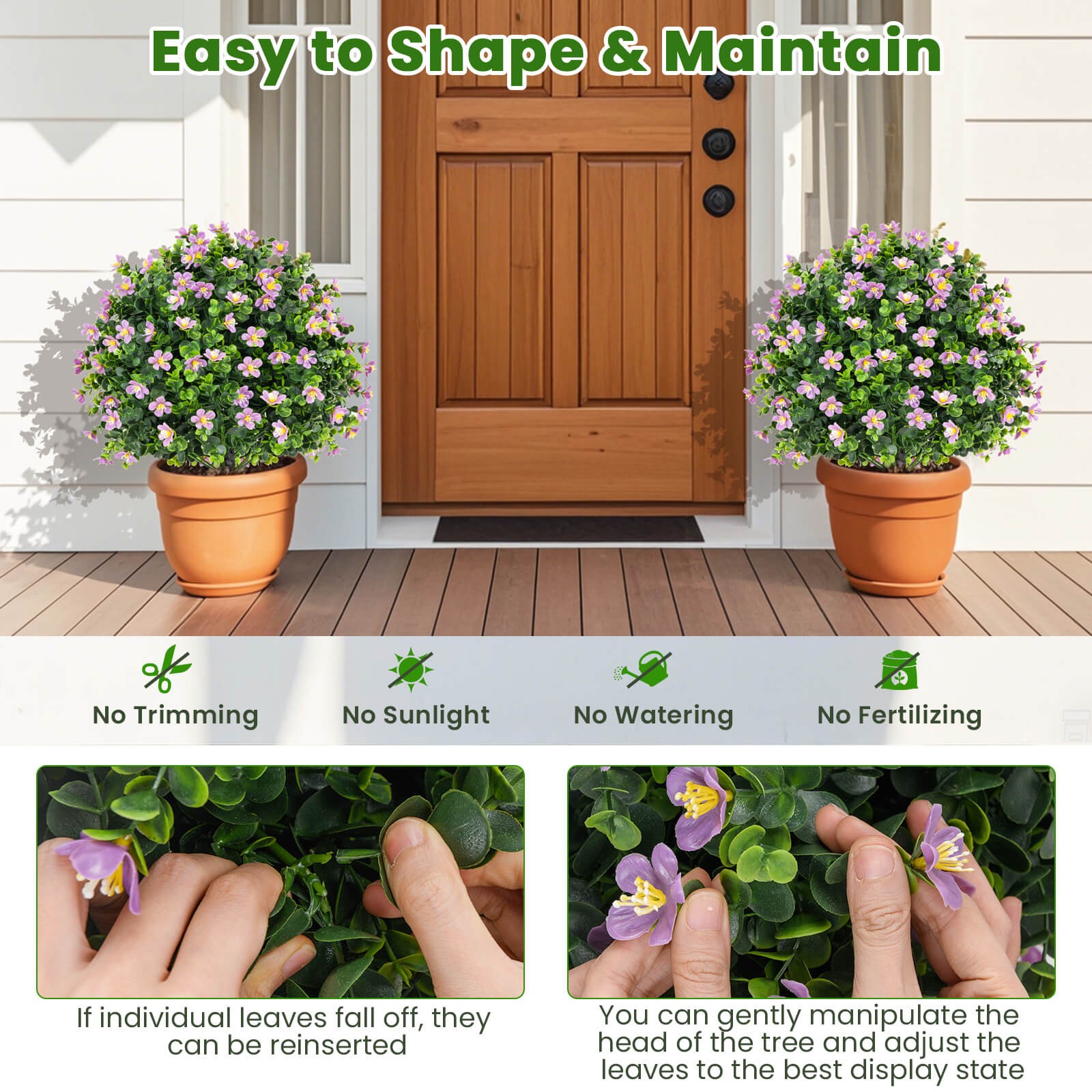 2 Pack Artificial Boxwood Topiary Ball Tree Faux Shrub Bushes w/ Flowers