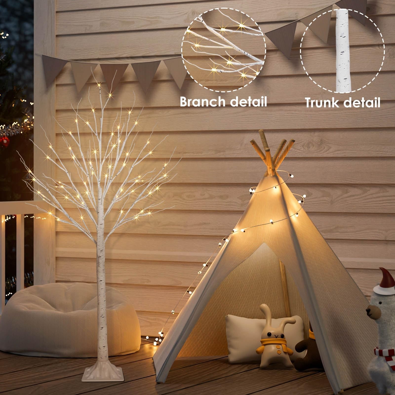 3 Pack 4FT 5FT and 6FT 300LED Christmas Lighted Birch 3Pack 456FT, Warm White