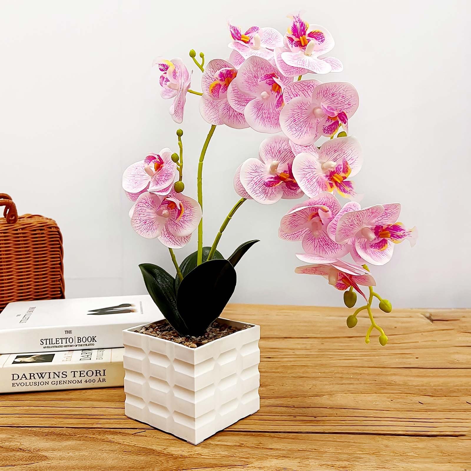 Daily Treasures 13-Heads Artificial Orchid Flower in Pot,50cm Silk Orchid Arr…