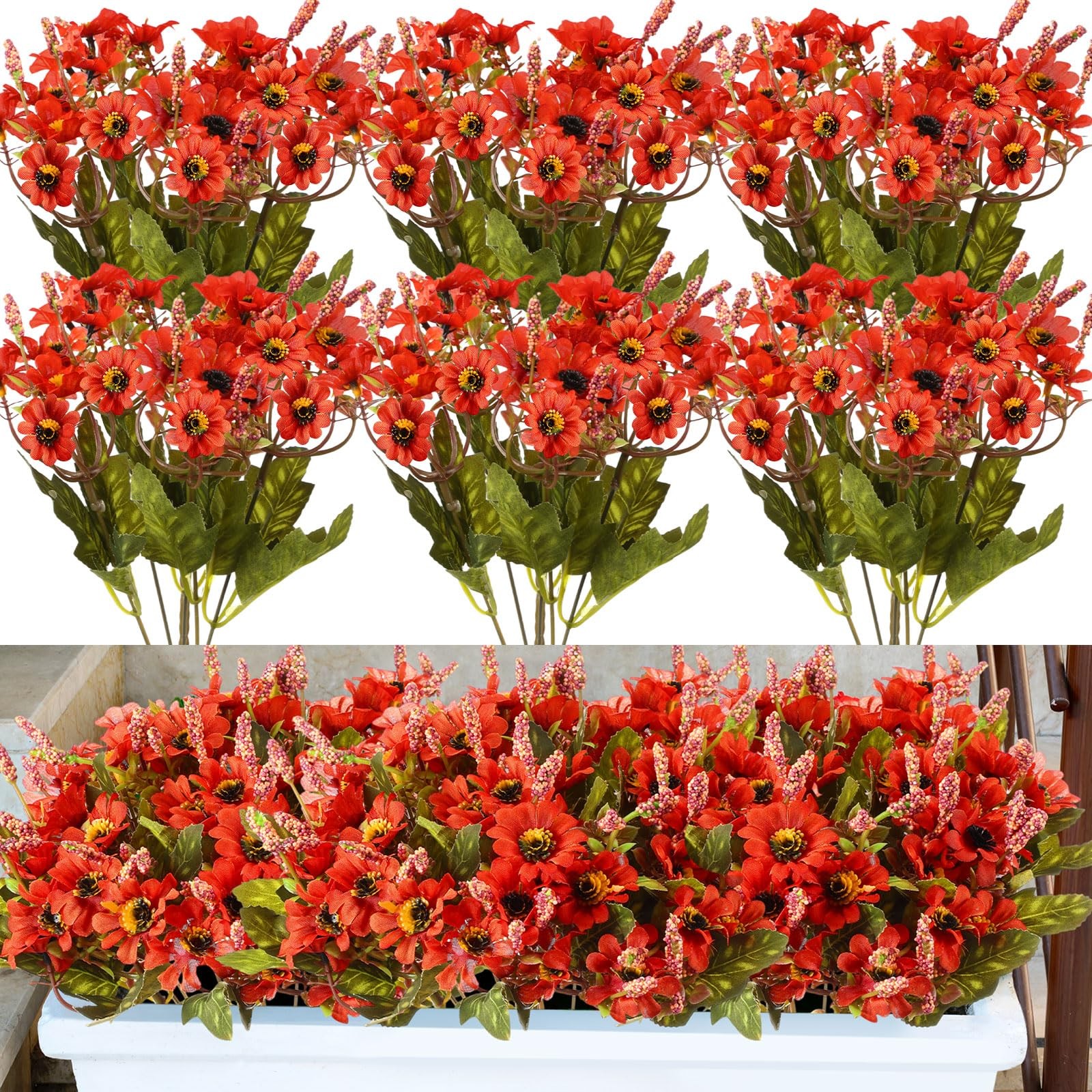 6 Bundles Fall Artificial Flowers for Outdoors Fake Daisy Bouquet Silk Mums F…