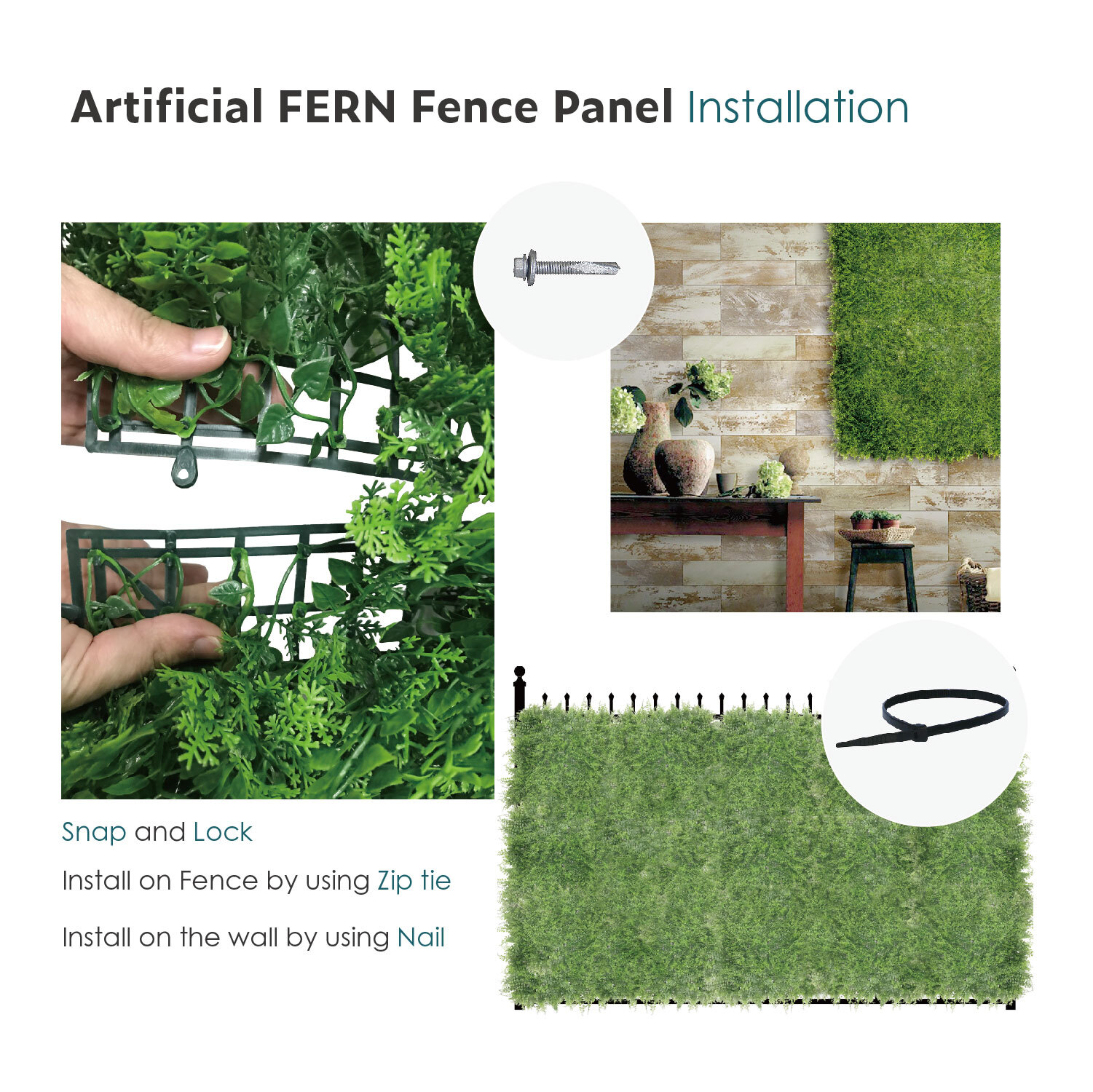 20×20″ Artificial Faux Fern Leaf Mat Wall Hedge Decor Privacy Fence Panel Grass