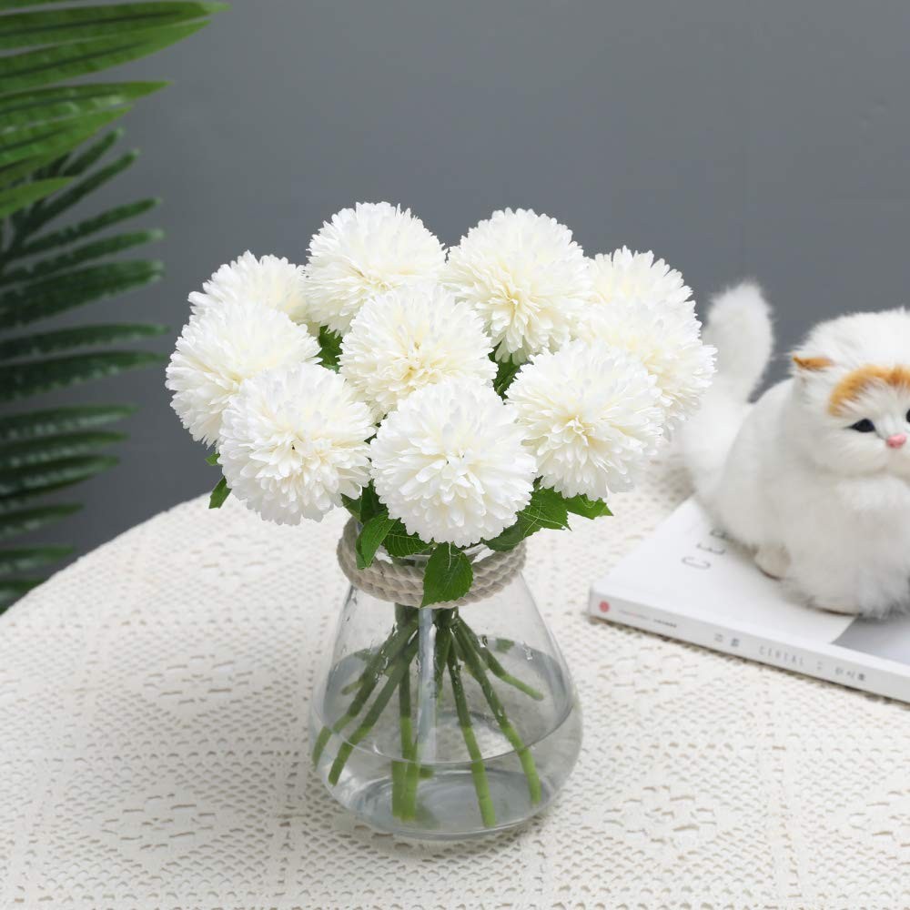 12pcs Artificial Chrysanthemum Ball Flowers Silk Hydrangea Bridal Wedding Bou…