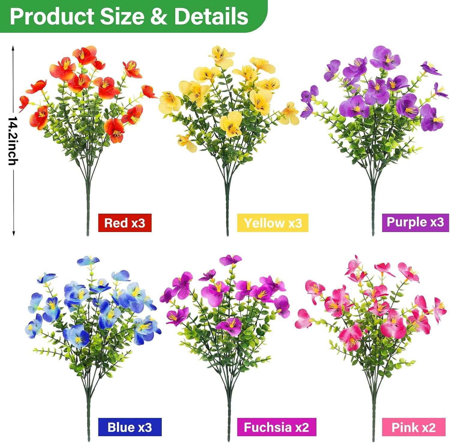16 Bundles Artificial Pansy Flowers for Outdoors, Mixed Colors | Faux silk