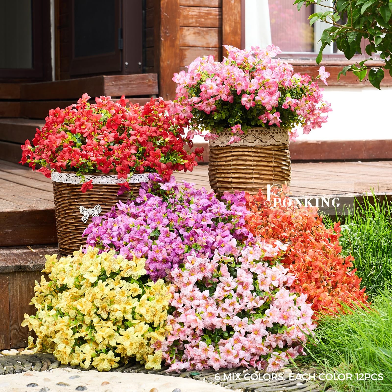 Artificial Flowers for Outdoors Patio Decoration 12 Bundles Fake Flower Lily …