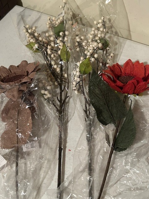 4 Large Sunflower and Berry Stems