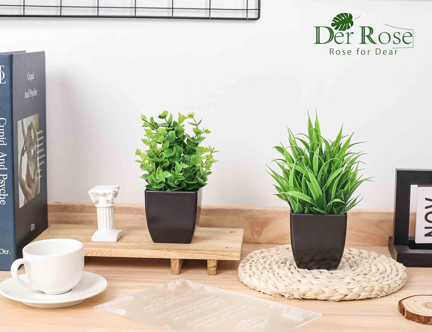 2 Pack Fake Plants Small Artificial Potted Plants Faux Plants Black Bathroom Acc