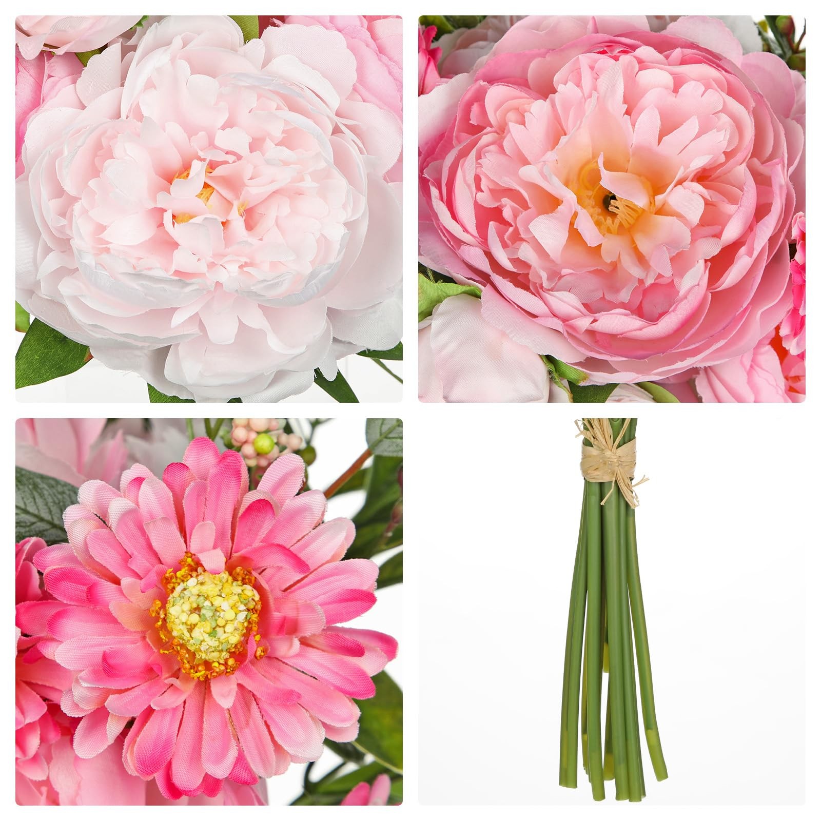 Artificial Peony Flower Stems 2 Pack (20PCS) Hot Pink Faux Peonies & Daisies …