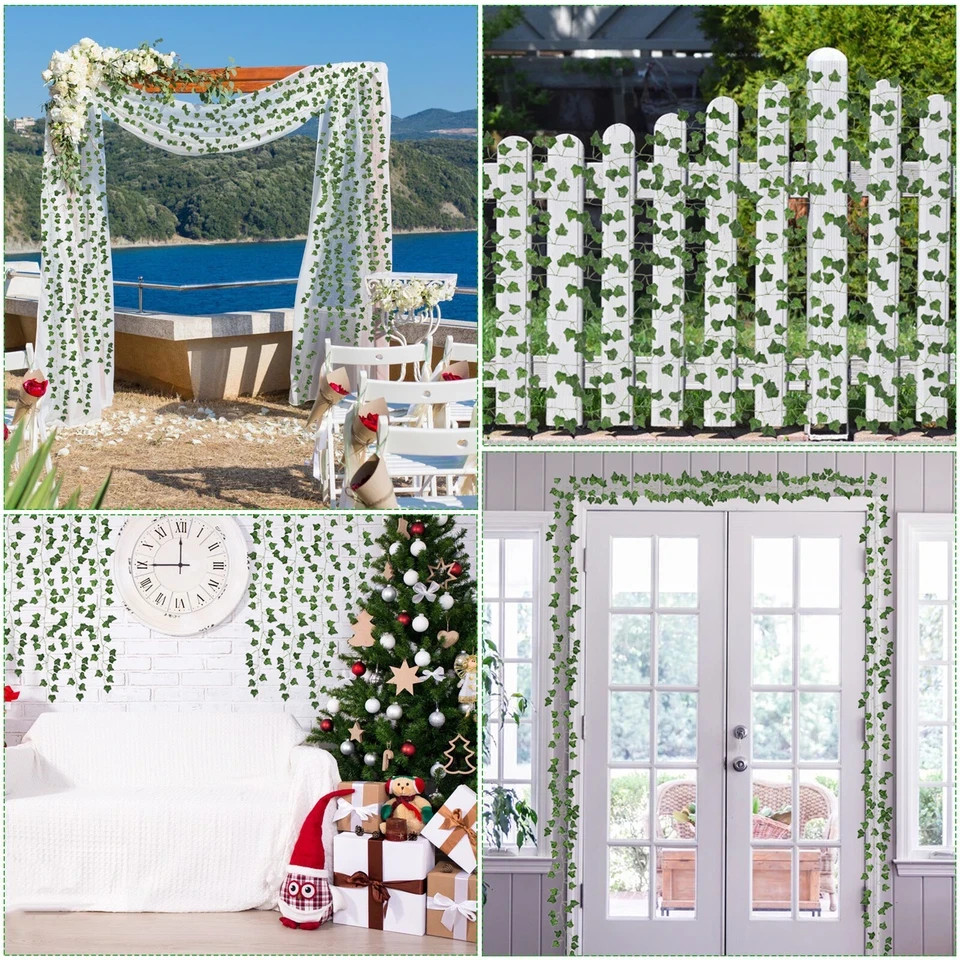 EZFLOWERY 12 Strands 84 Feet Artificial Ivy Vines Leaves, Silk Garland Fake