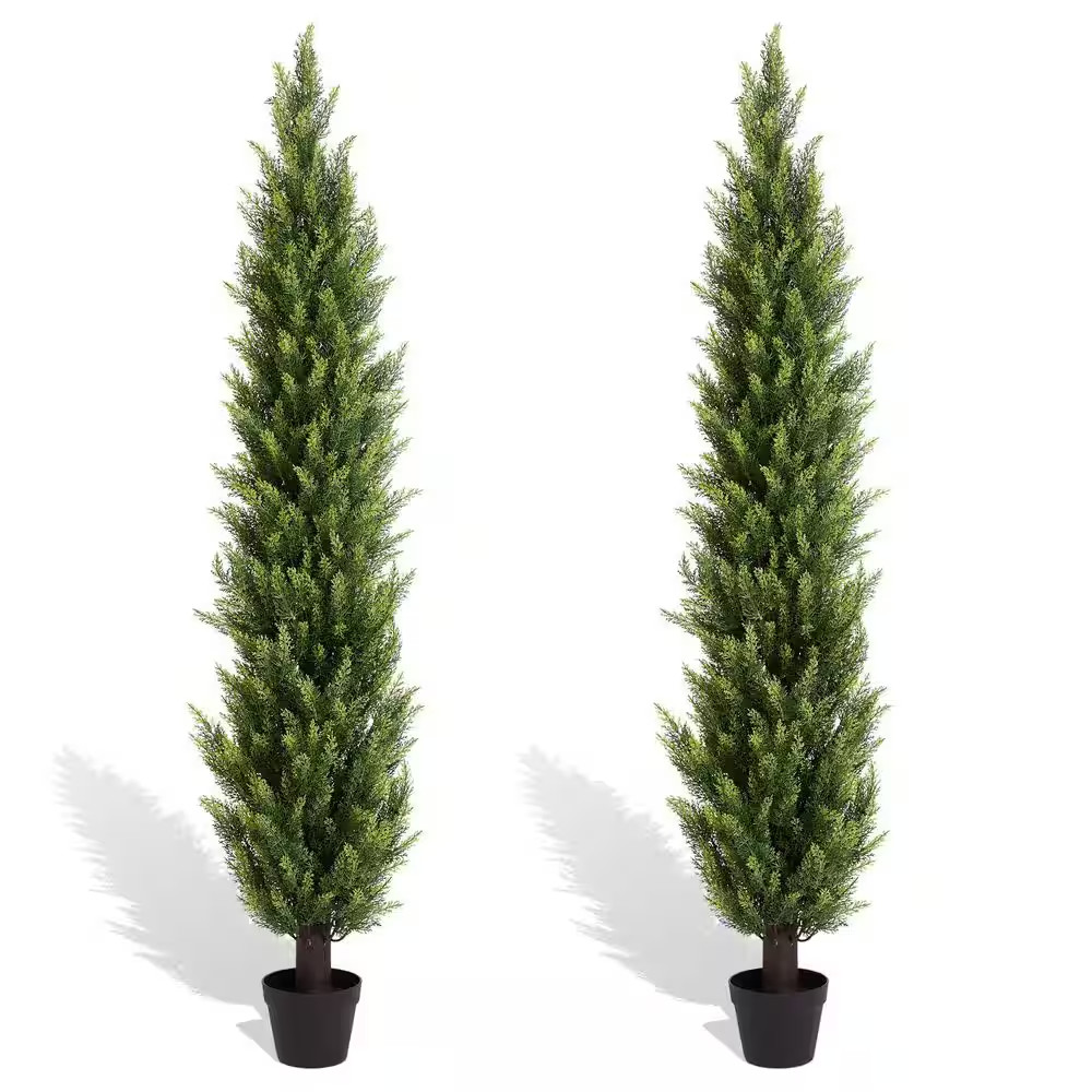 6 Ft. Artificial Topiary Cedar Trees Outdoor Indoor Faux Pine Shrubs Cypress Pla