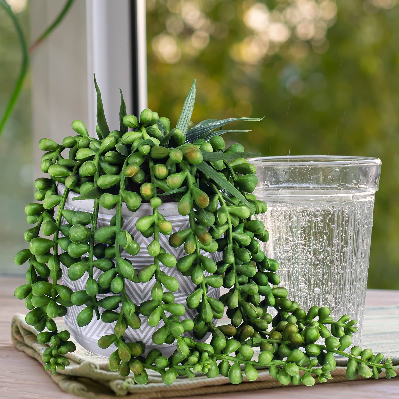 Set of 3 Assorted Small Potted Succulent Plants Fake Aloe String of Pearls Ho…