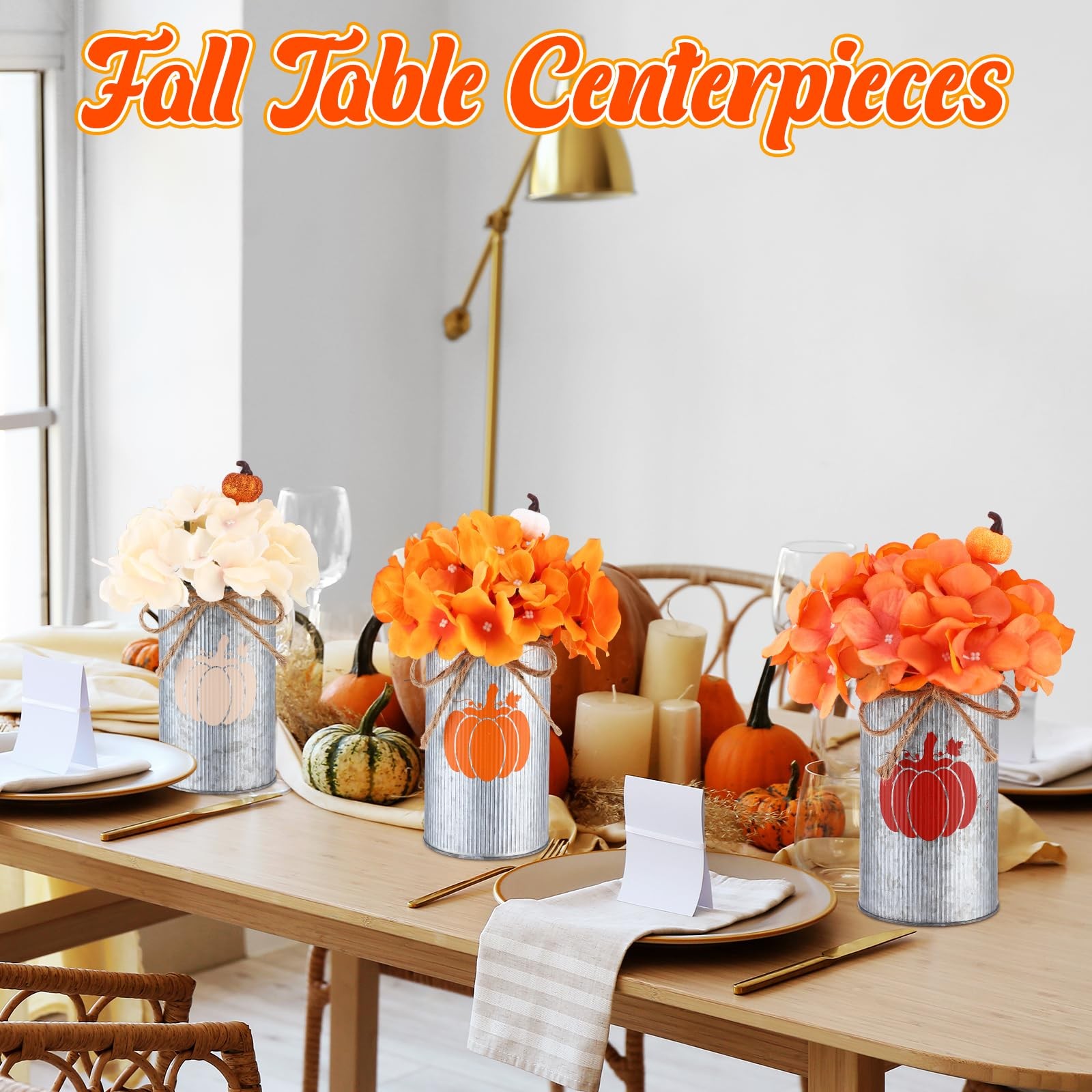 6 Sets Thanksgiving Fall Centerpiece Artificial Flower Pumpkin Metal Vase