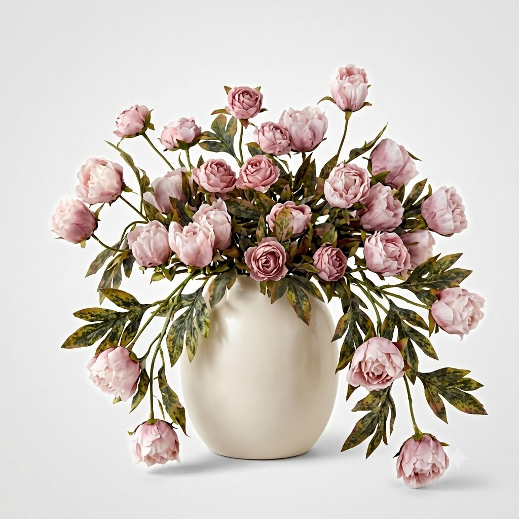 8 Pack Faux Peony Stems Vintage Artificial Silk Flowers DIY Decor 16”