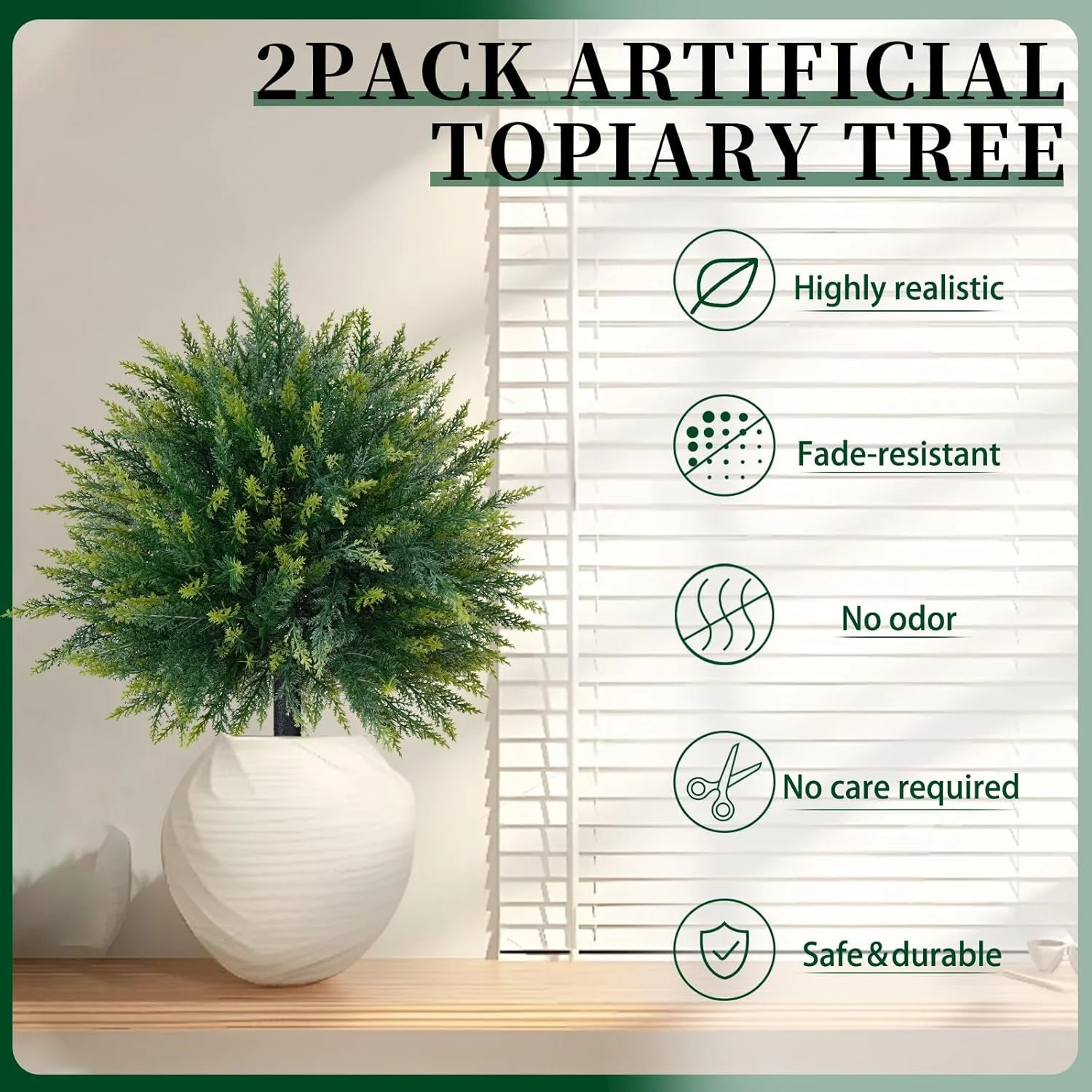 2 Pack Artificial Cedar Topiary Trees with Ground Spike, Fake Pine Shrubs Bushes