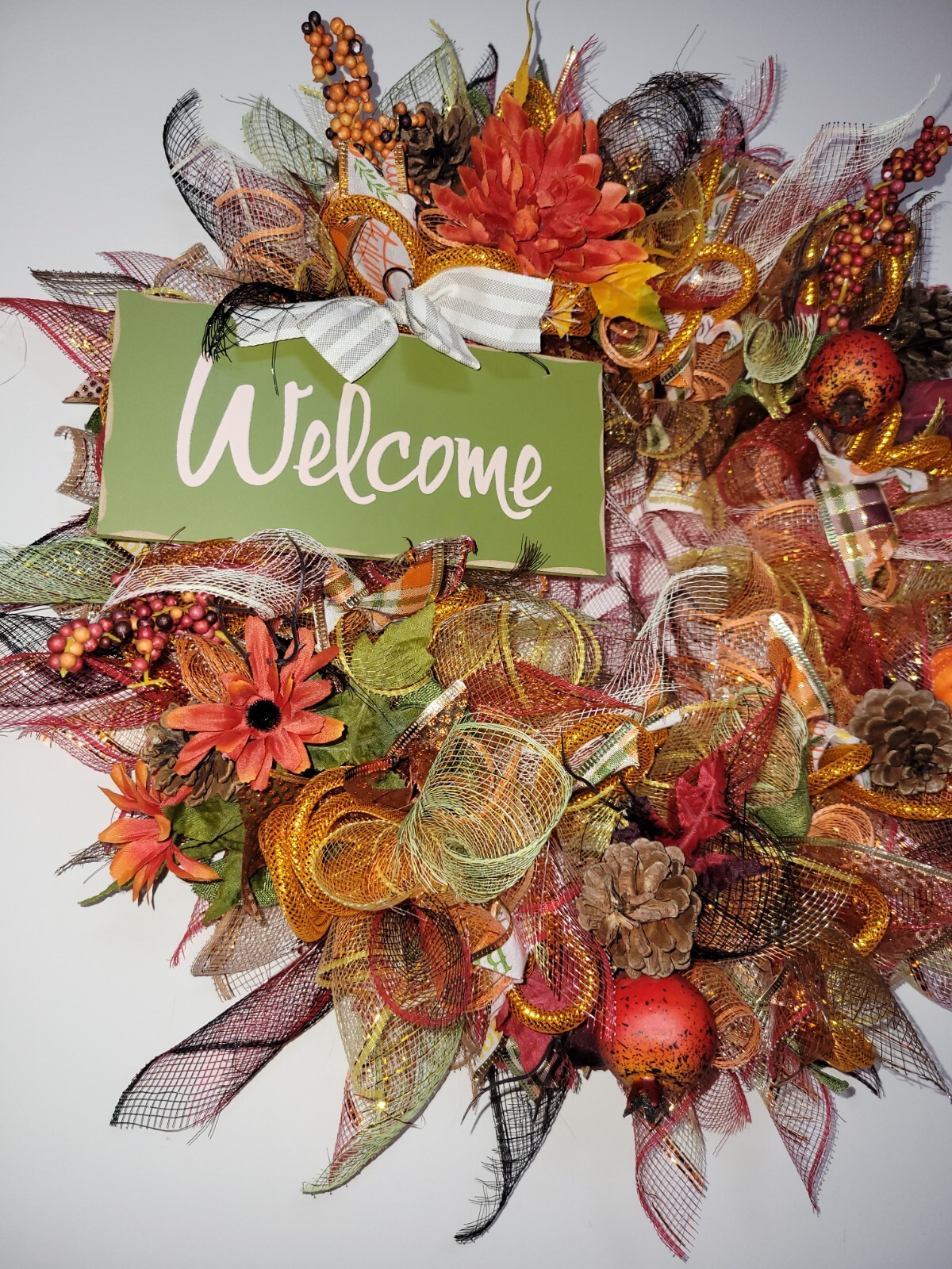 WELCOME autumn Spring Mesh Front Door Wreath Wall Decor Bright colors large