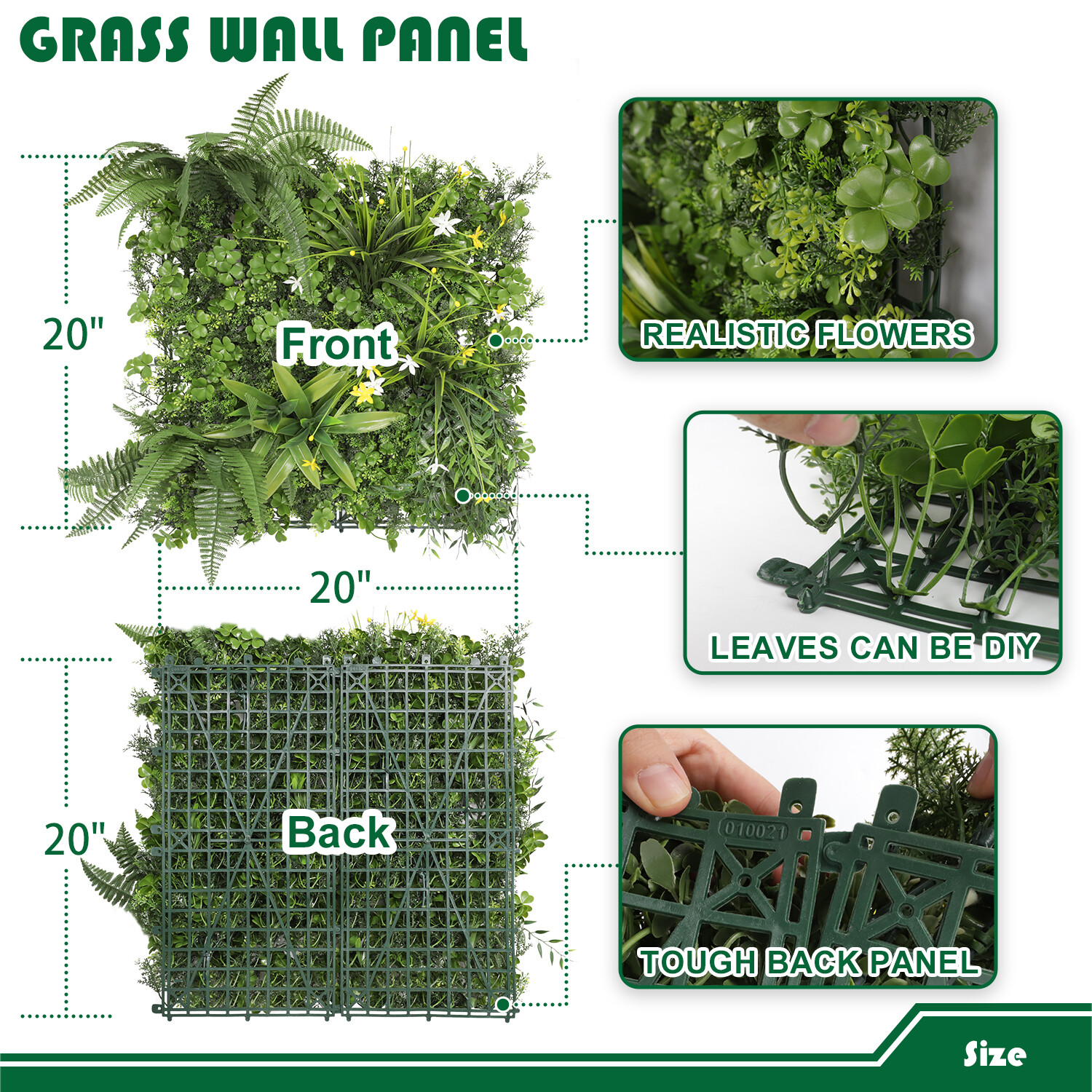20″ Artificial Grass Mats 3D Mixed Plant Wall Hedge Decor For Home Festival #15