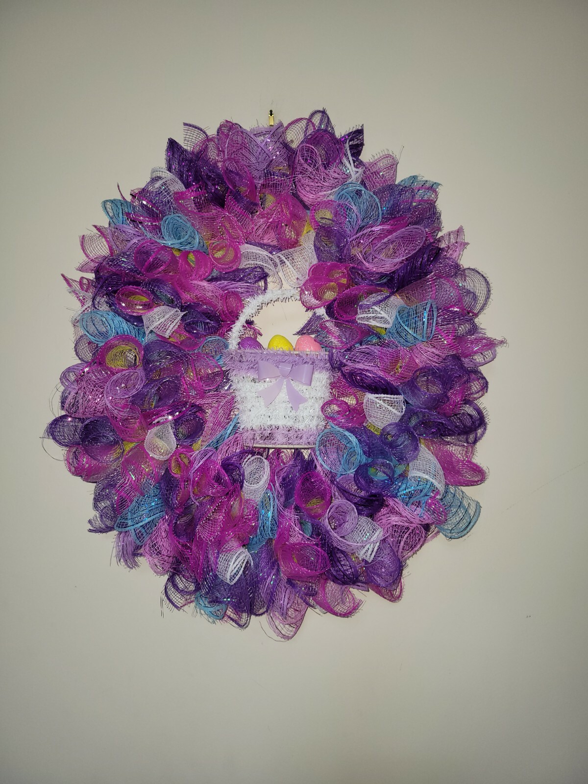 EASTER egg basket blue yellow purple pink SPRING Wreath Deco Mesh Door window