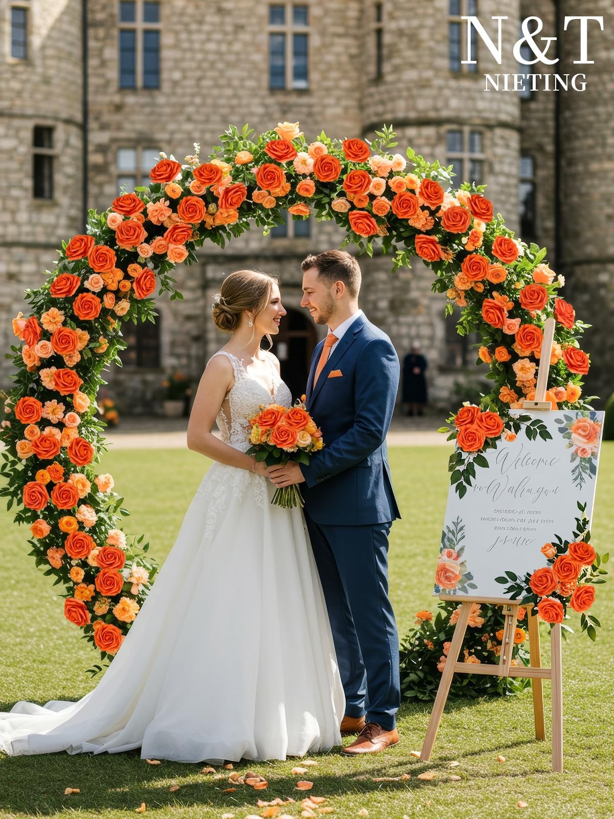25 PCS Artificial Fall Orange Roses Flowers Wedding Bouquet Centerpiece Decor