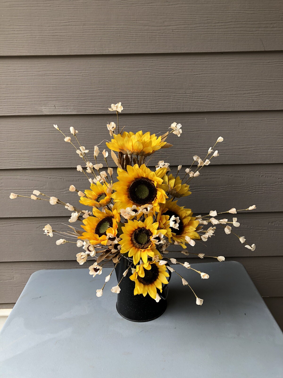 New Handmade Fall Floral Arrangement With Sunflowers In A Coffee Pot