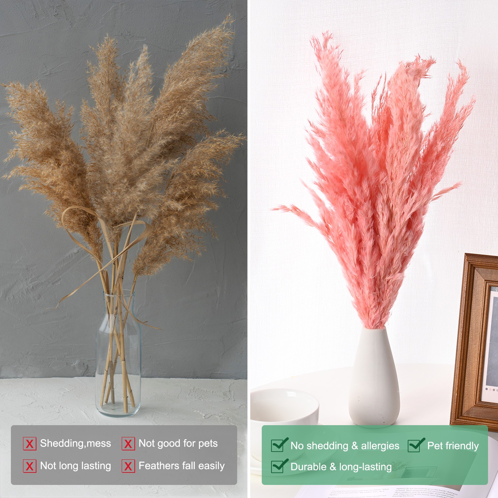 10-Pack Faux Pampas Grass 18 Inch for Home Decor/Wedding [Black]