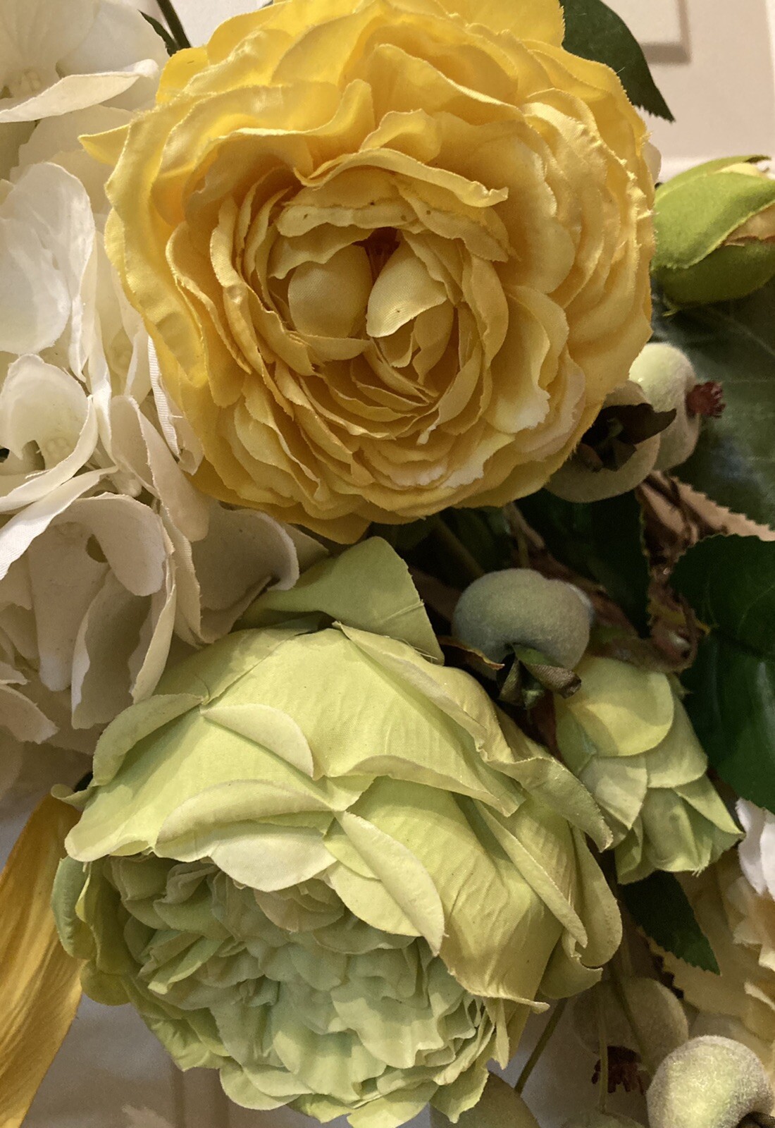Luscious Yellow Spring And Summer Hydrangea, Rose, And Peony Wreath