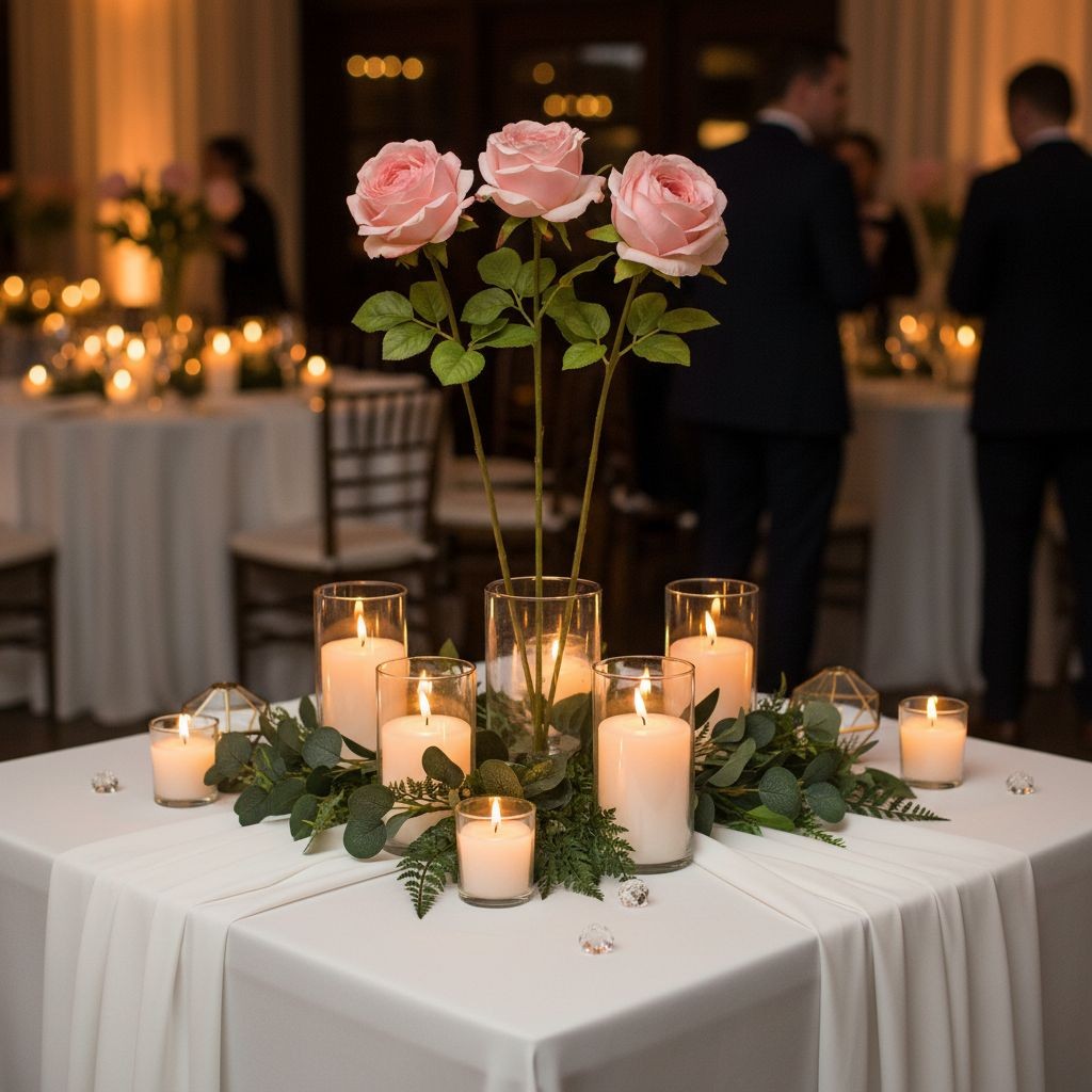 Blush Pink Artificial Roses Set Of 3 Fake Flower Stems Silk Roses Long Stem Wedd