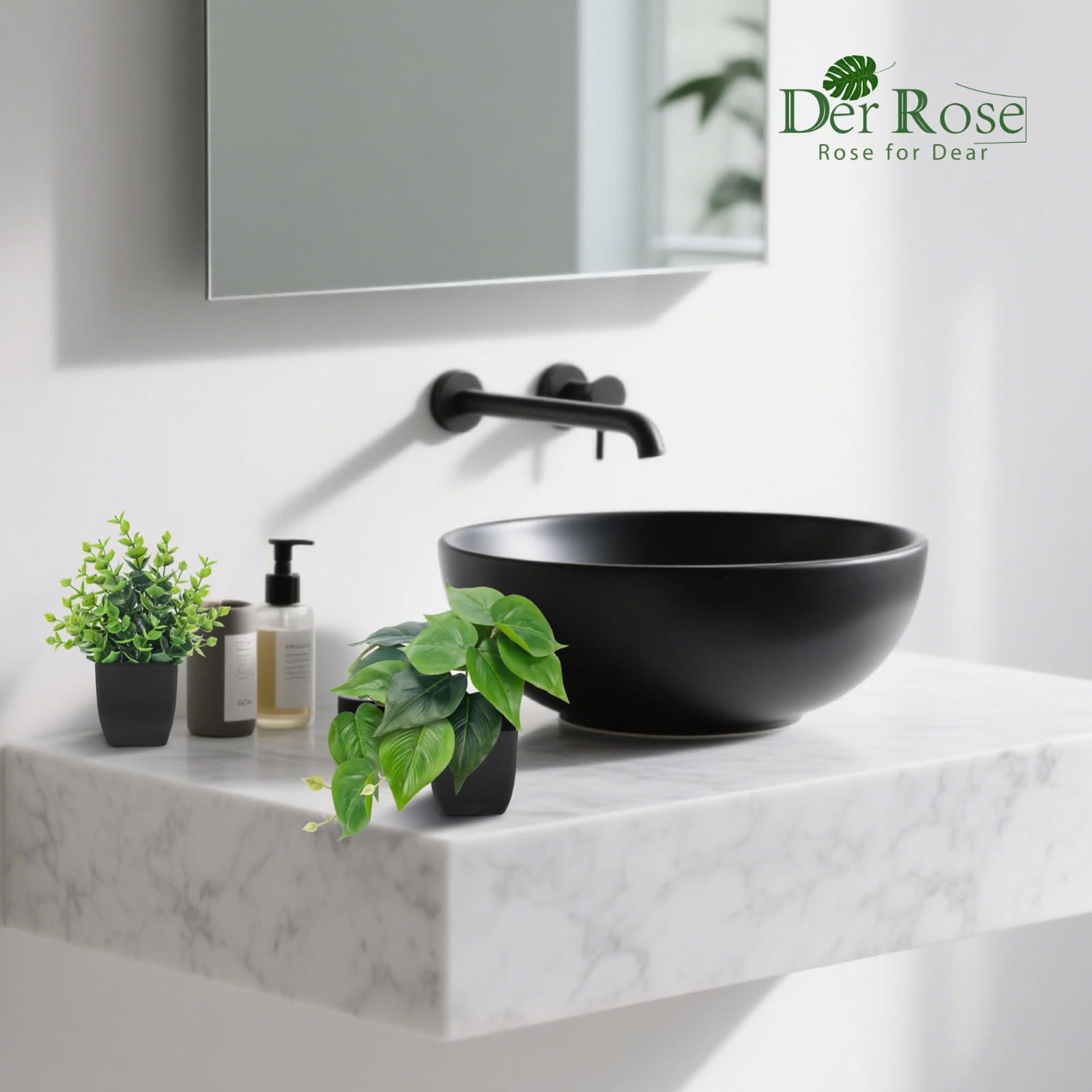 6 Pack Small Artificial Plants in Black Pots – Home Office Bathroom Decor, Aesth