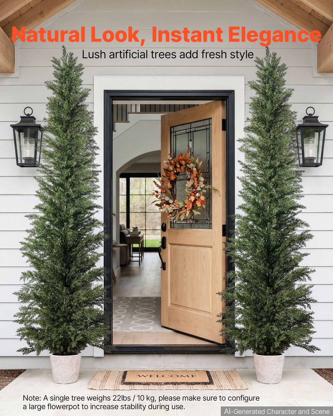 VEVOR Artificial Topiary Cedar Tree 8 ft Set of 2 with Pot Greenery Decor PE