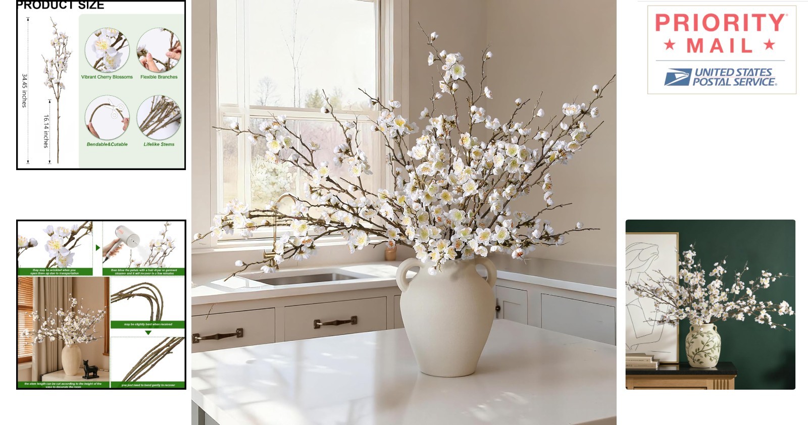 Real Touch Silk Cherry Blossom Branches 6 PCS Indoor Decoration for Home Office