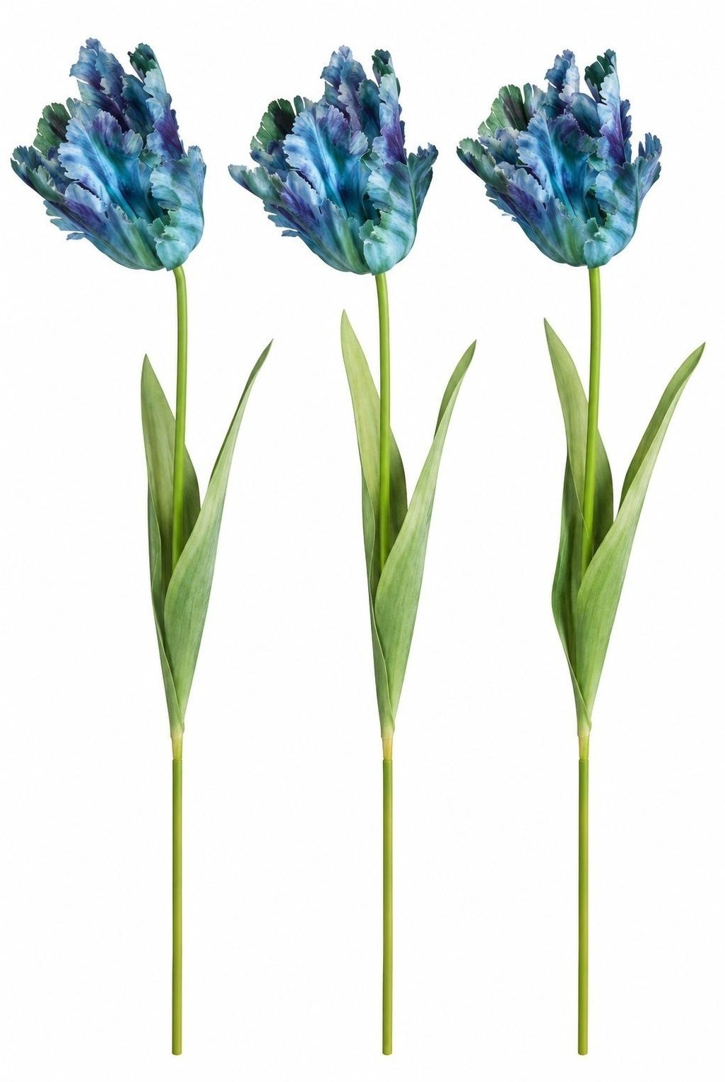 Blue Faux Tulips Set of 3 Artificial Parrot Tulips 27 Inch Tall