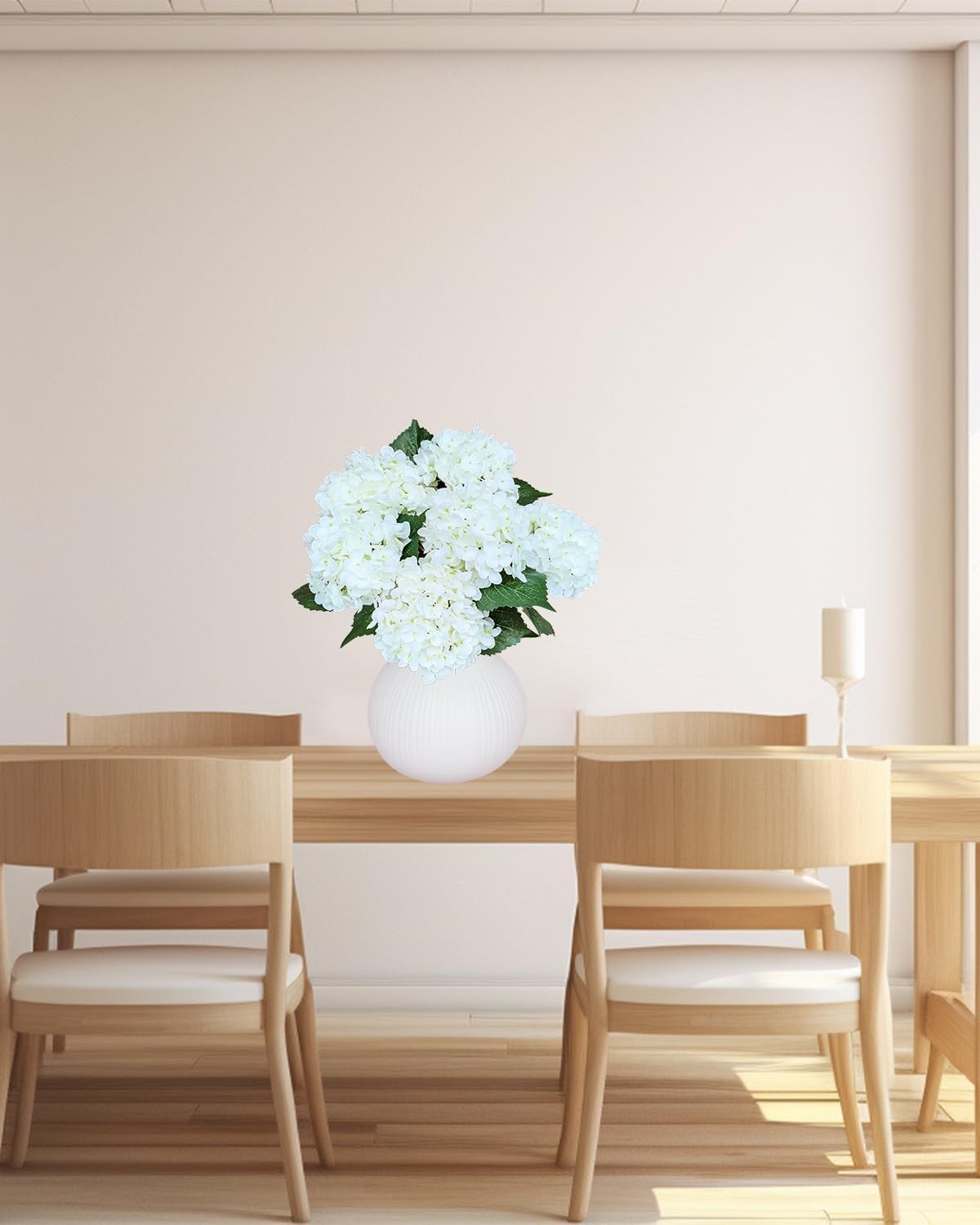 6PCS White Artificial Hydrangea Flowers Silk Faux Bouquets for Wedding & Home