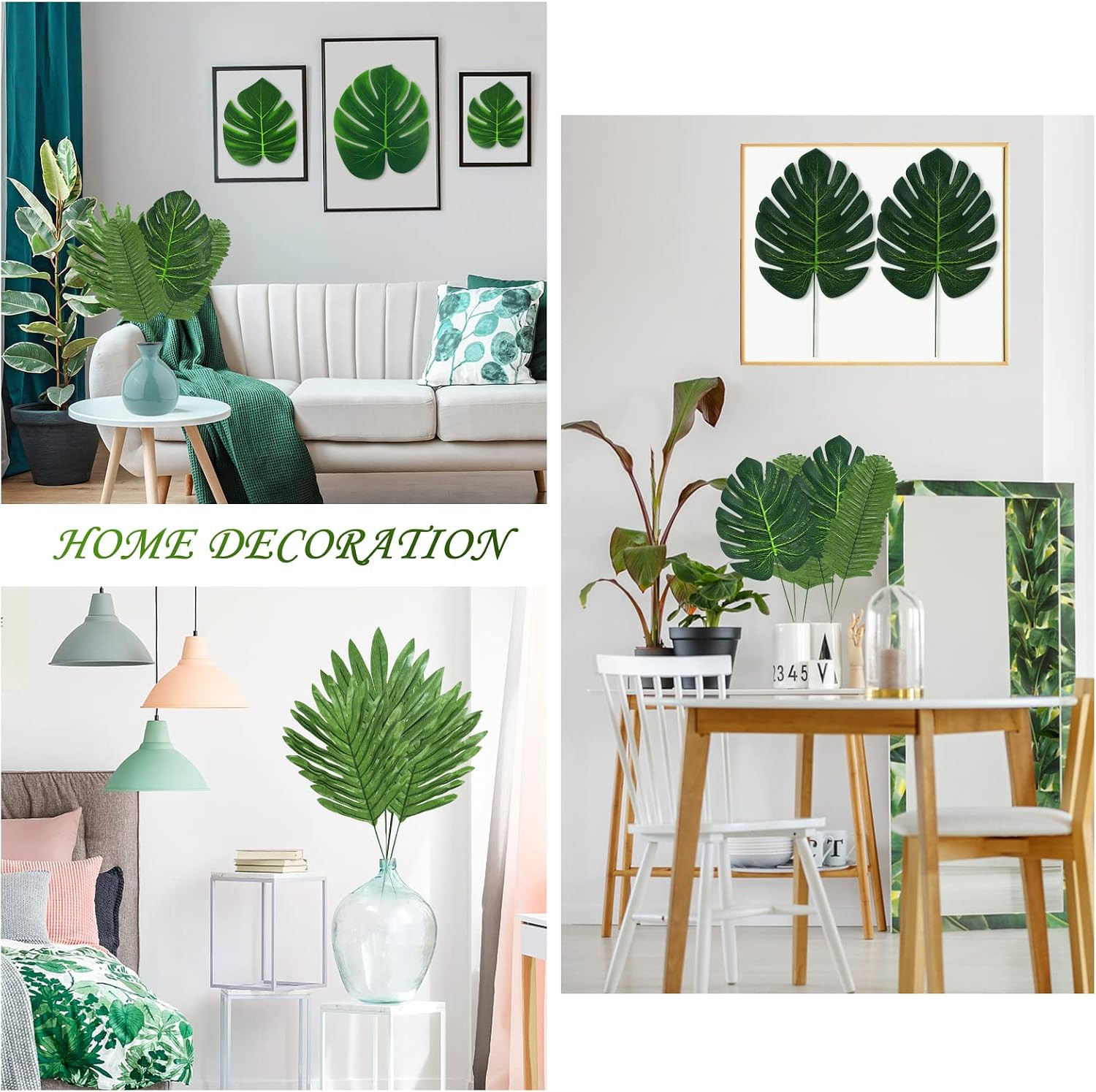 100 Pcs Tropical Faux Palm Leaves Party Decorations Table Decor