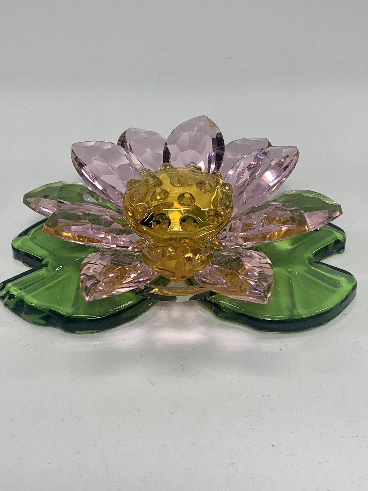 Crystal Pink Lotus Flower Green Lily Pad