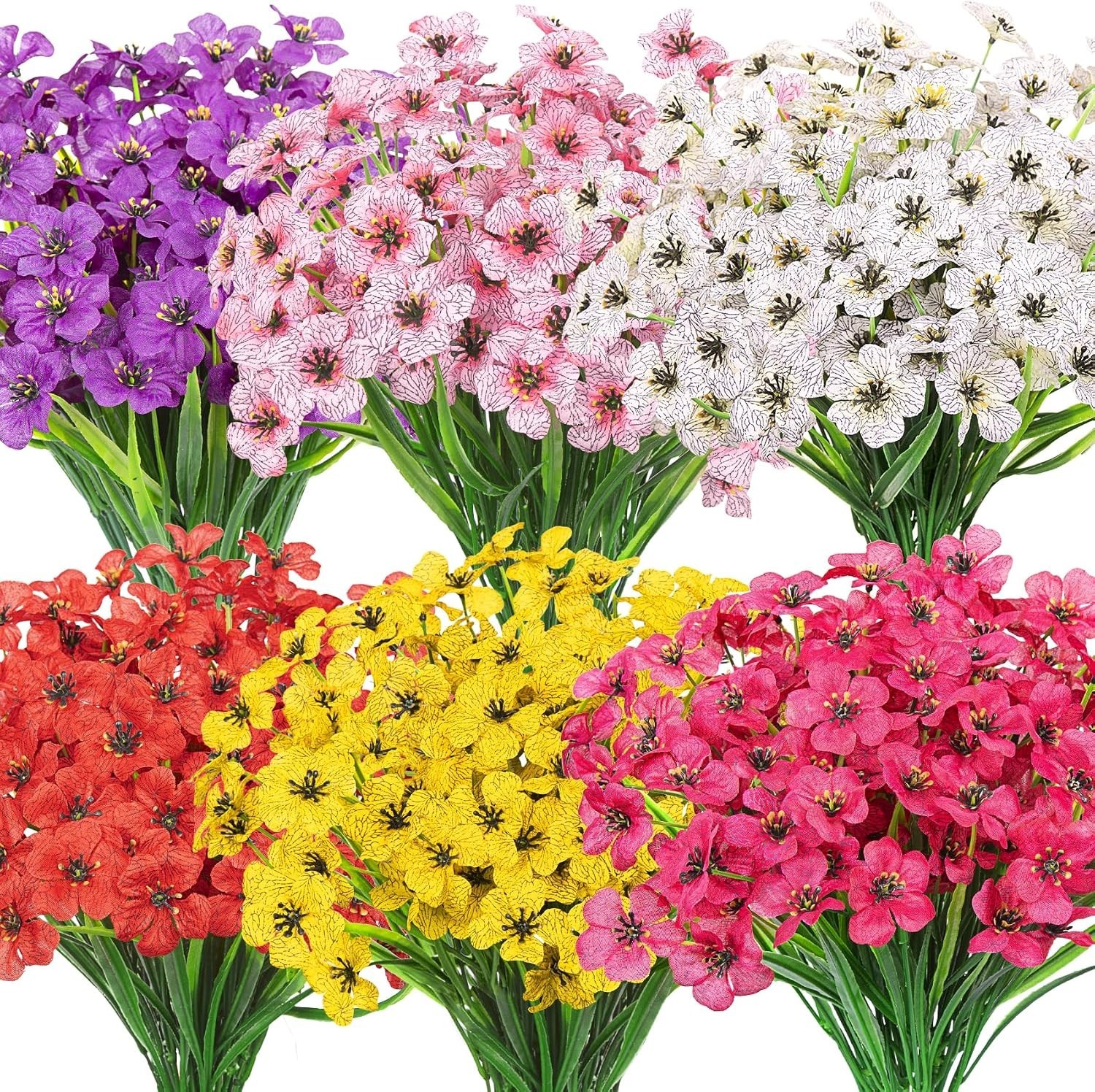 24 Bundles Artificial Flowers for Outdoors, Fake Silk Flowers UV Resistant Faux