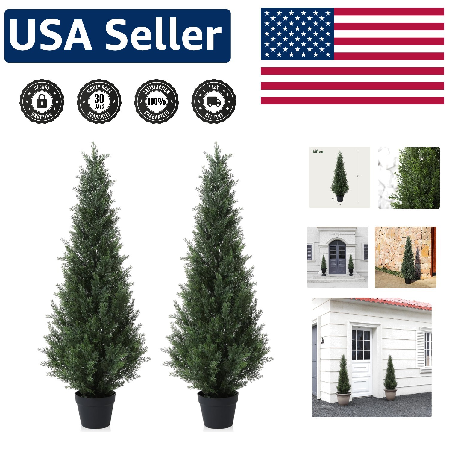 Set of 2 – 4FT Artificial Cedar Topiary Trees for -Round Outdoor Elegance
