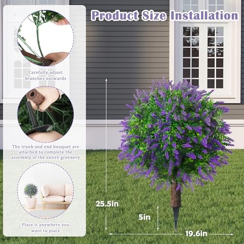 5.5″ Set of Artificial Lavender Topiary Ball Trees, Faux Lavender 2 Purple