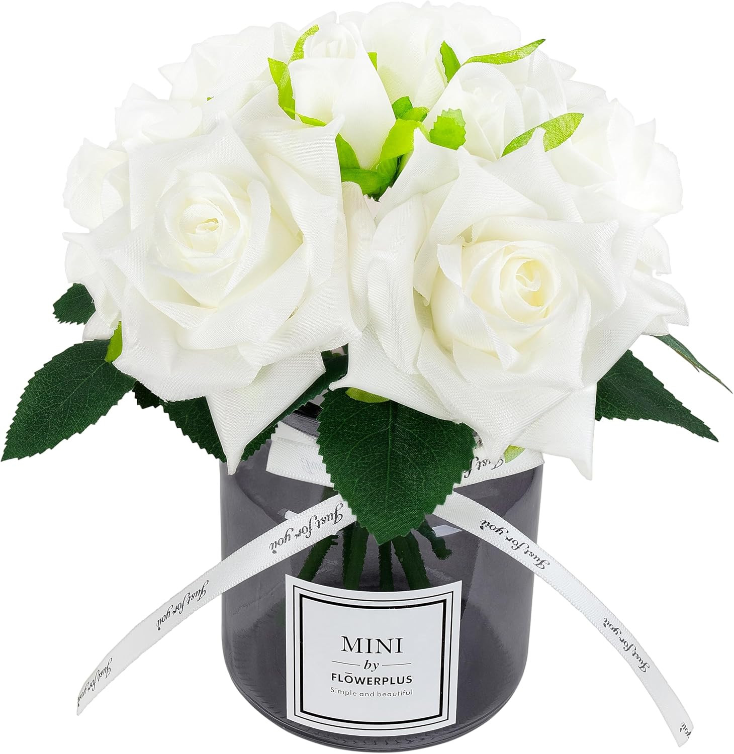 Artificial Flower and Glass Vase, Silk Rose Flower Glass Bottle Set, Suitable fo