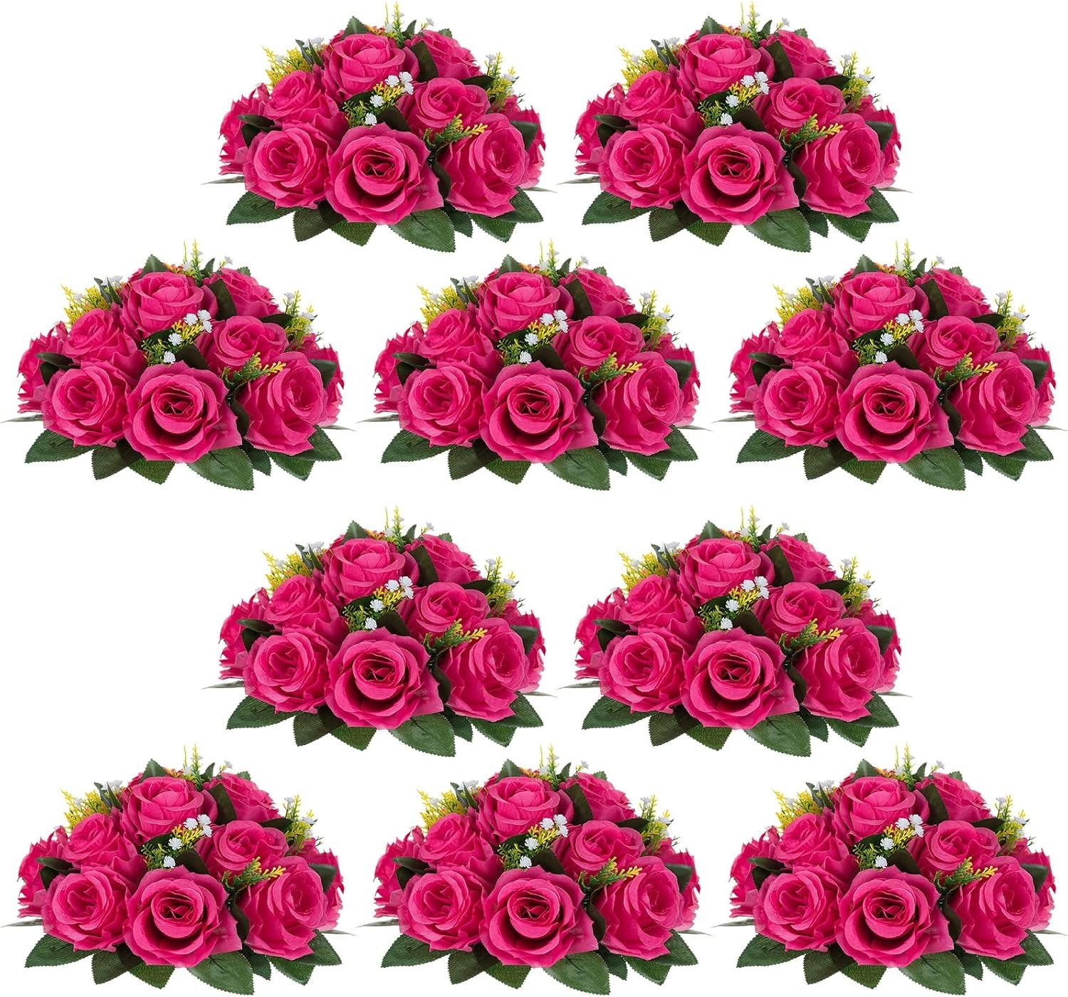 Artificial Flower Centrepieces Tables 6 Pcs Burgundy & Dusty Rose & Creamy White