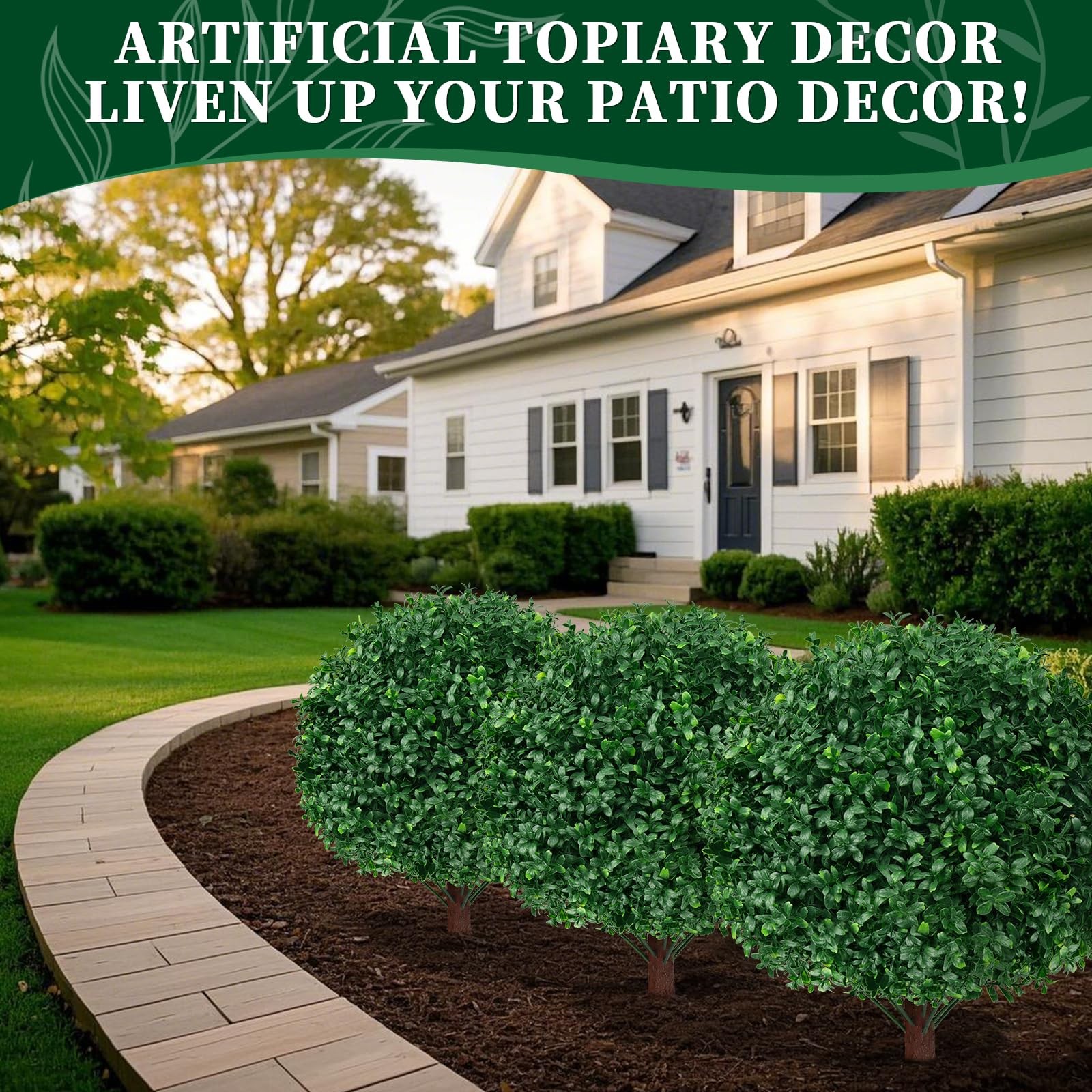 2Pack Artificial Boxwood Topiary Trees, 16” UV Resistant Fake Evergreen Shru…