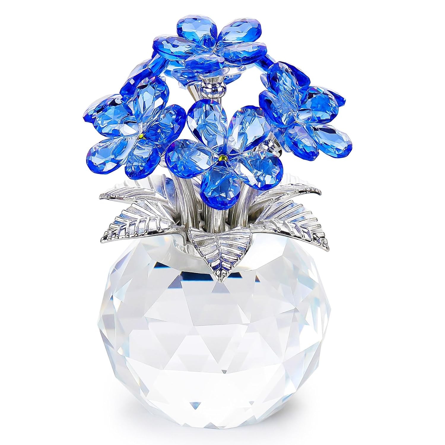 Blue Crystal Forget Me Not Handmade Glass Flower Bouquet Gift Centerpiece