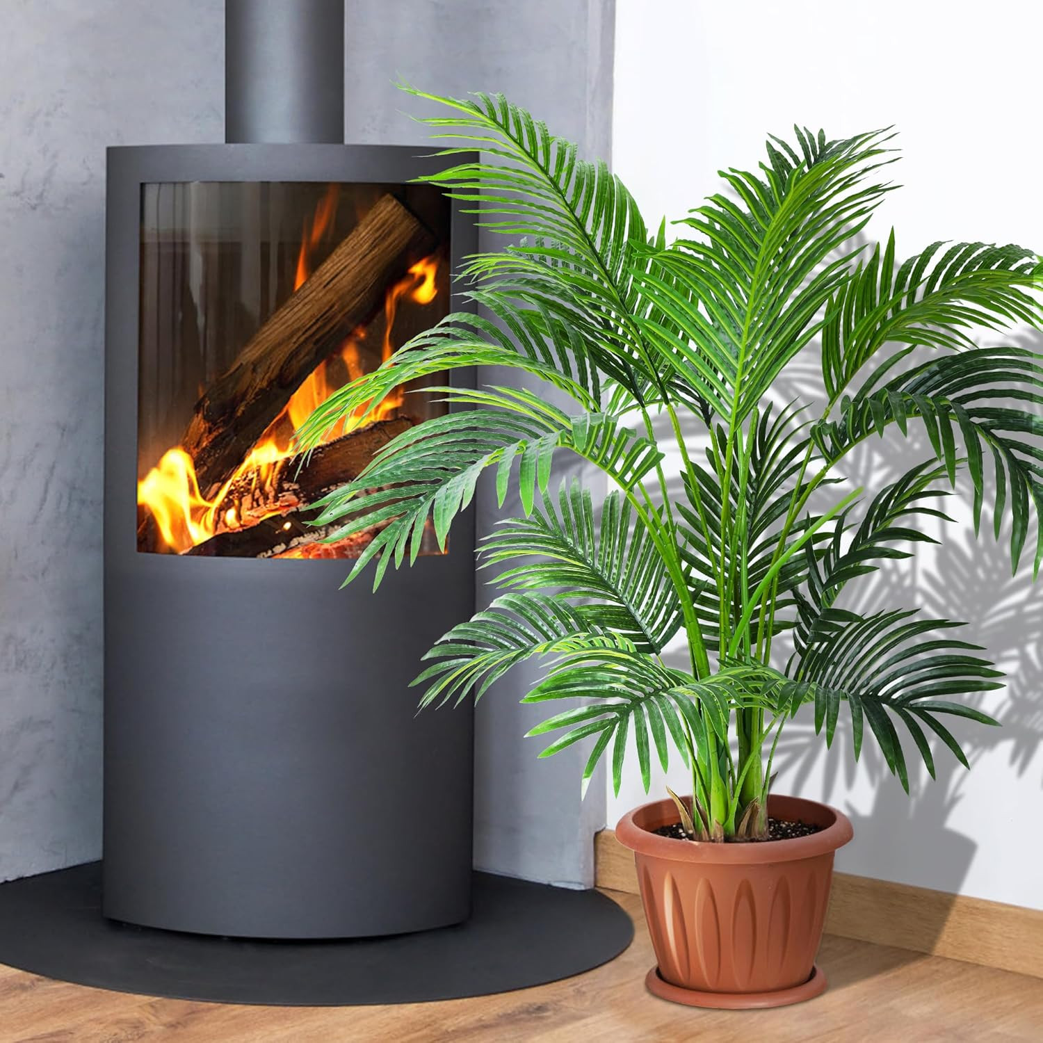 4Ft Artificial Areca Palm Tree Plant, 47In Fake Cane Palm Silk Tree Indoor Outdo