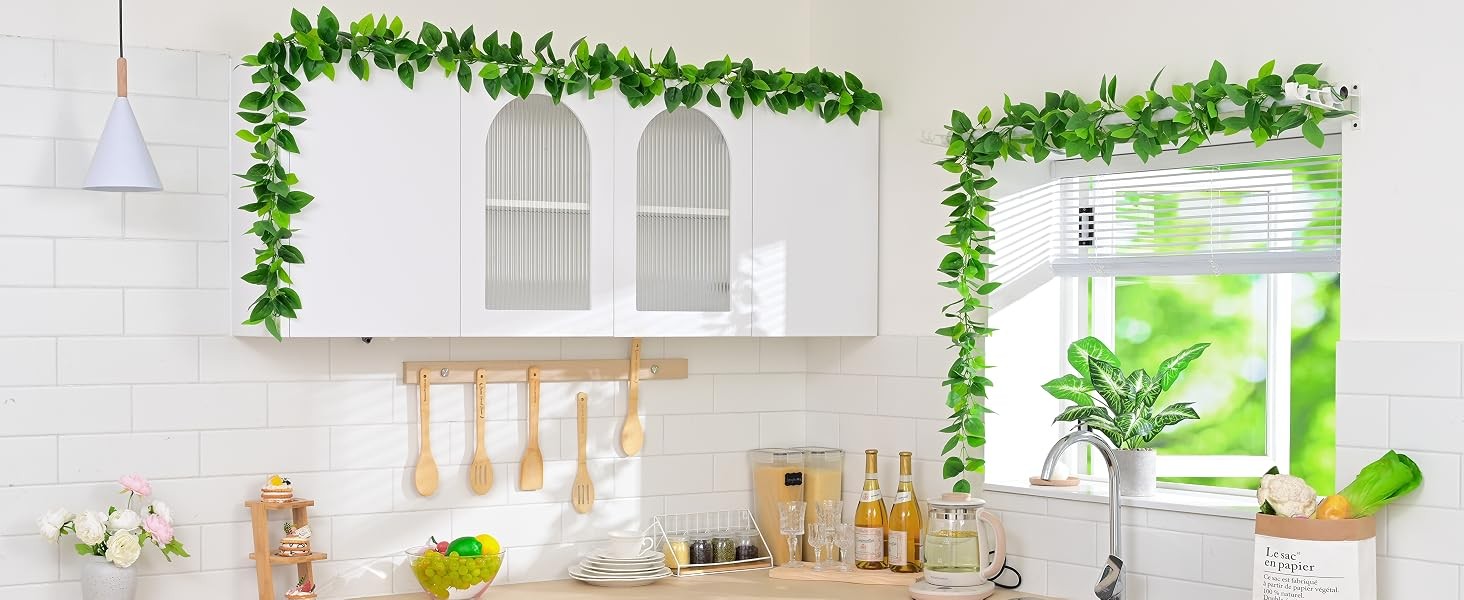 2Pcs Fake Vines Artificial Ivy Garland with Faux Pothos Leaves | Fake Plants