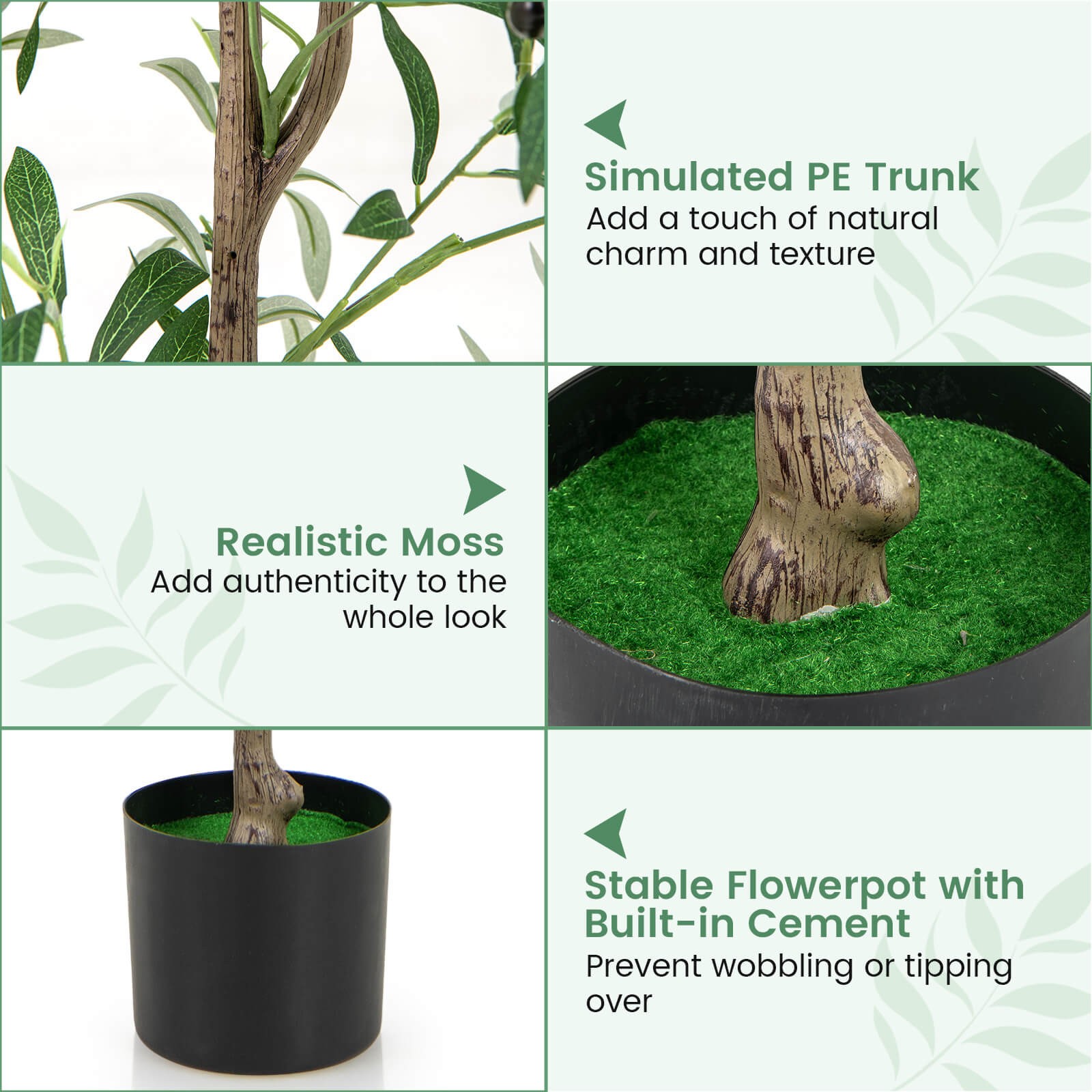 4.5 FT Tall Artificial Olive Tree Set of 2 Fake Potted Trees w/ Realistic Fruits