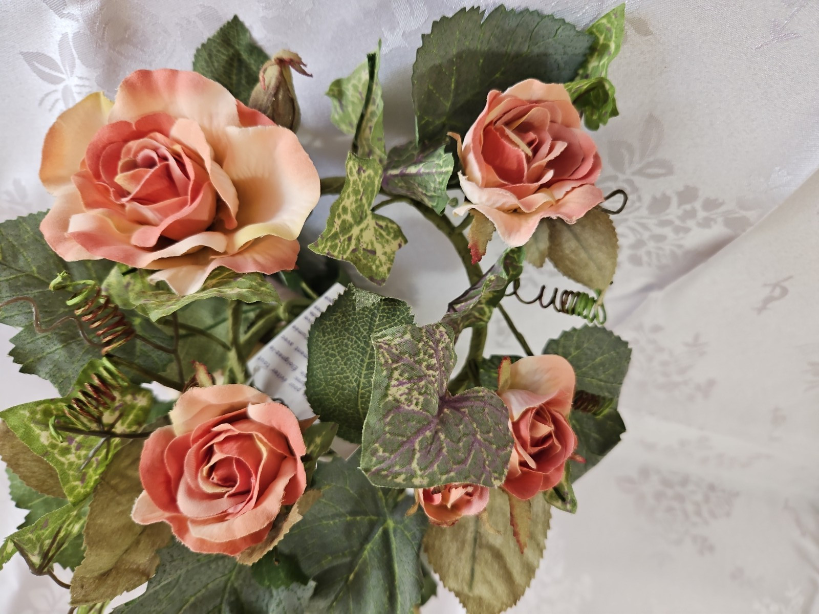 Home Interiors 40501 Victorian Rose Ivy Pair Candle Rings /Peach Pink Sage/New