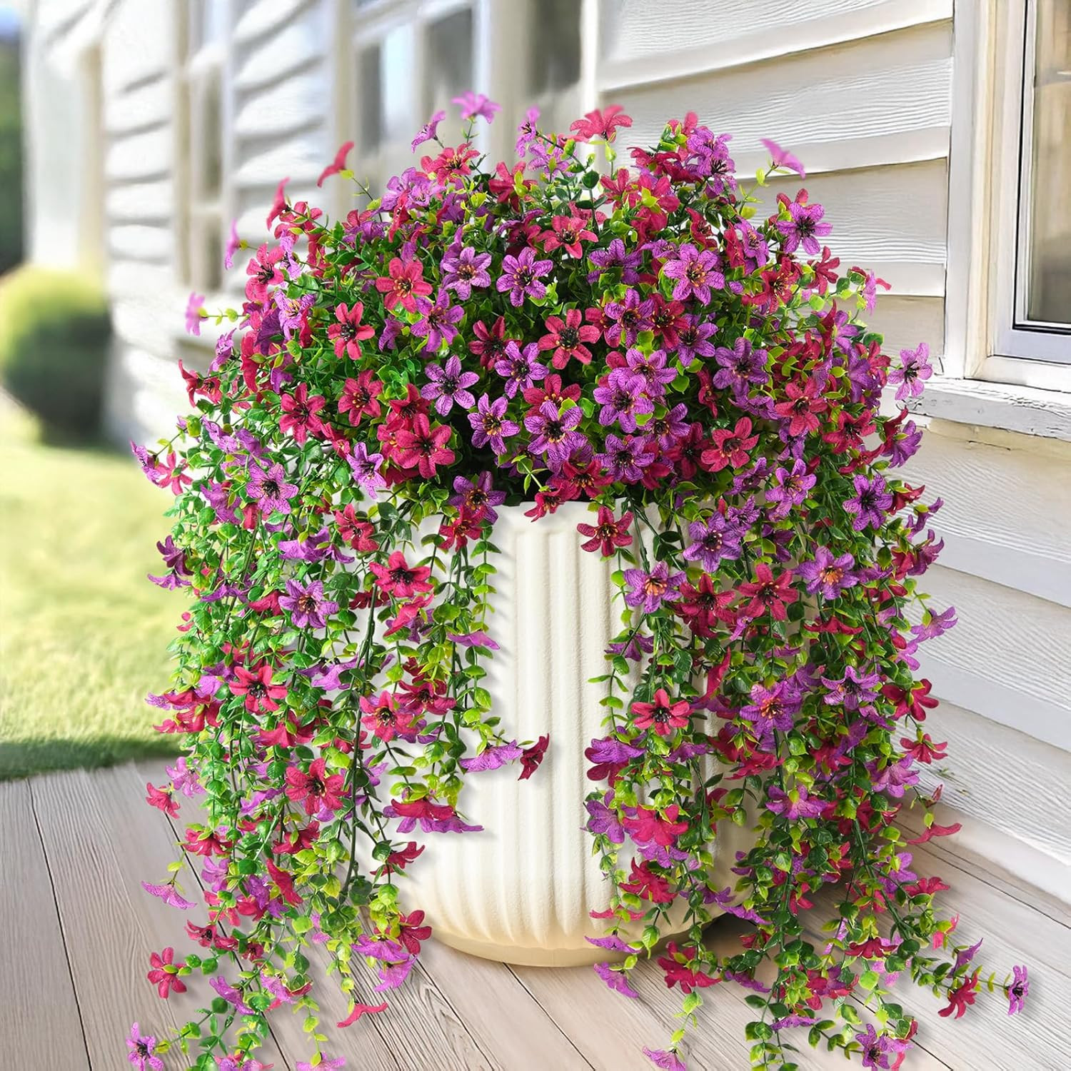 Artificial Hanging Flowers Plants for Outdoor Spring Summer Decoration,2 PCS Fau