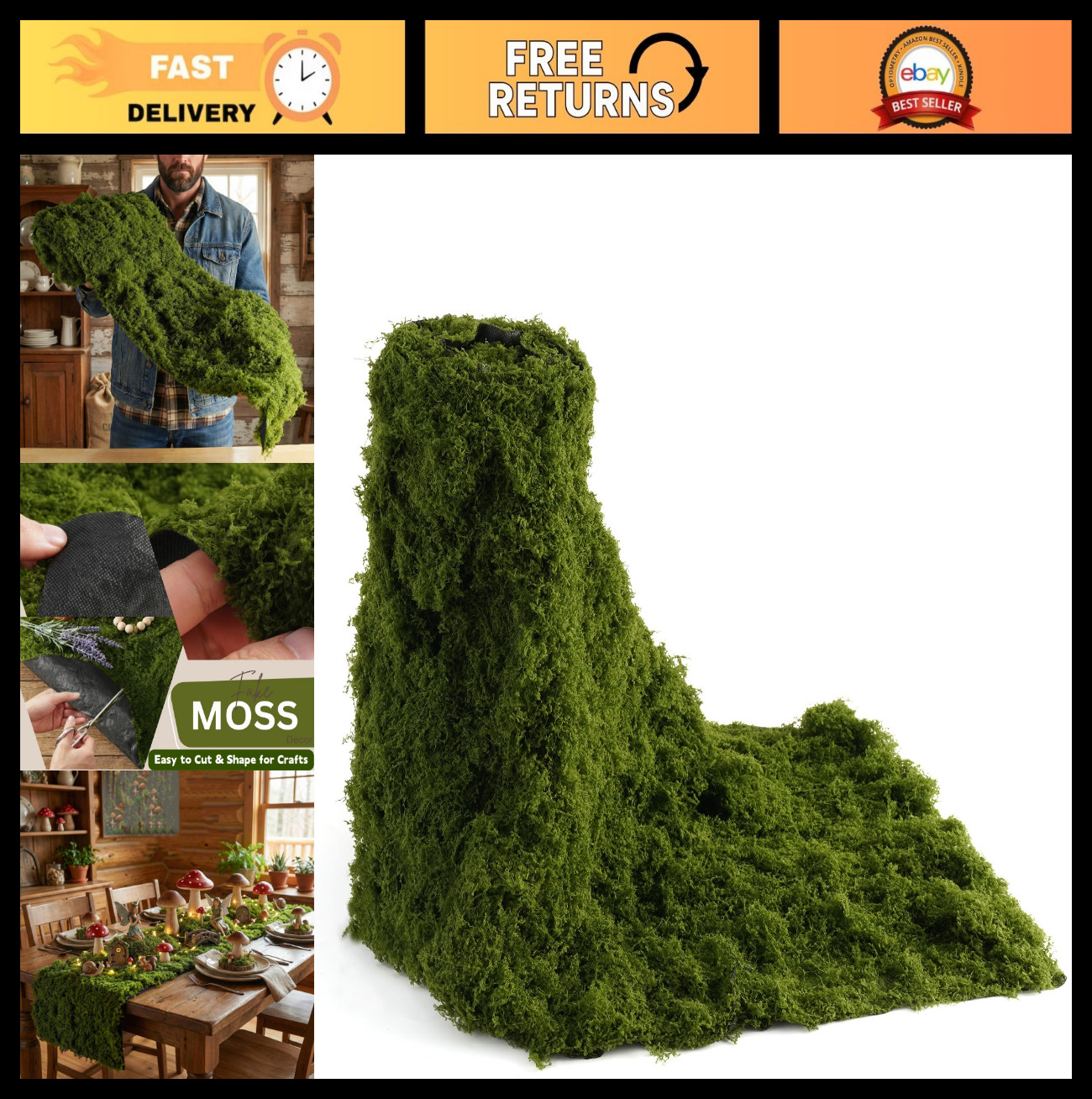 Artificial Moss Roll 12″ x 71″ – Soft Faux Grass Mat for DIY Crafts, Fairy Garde