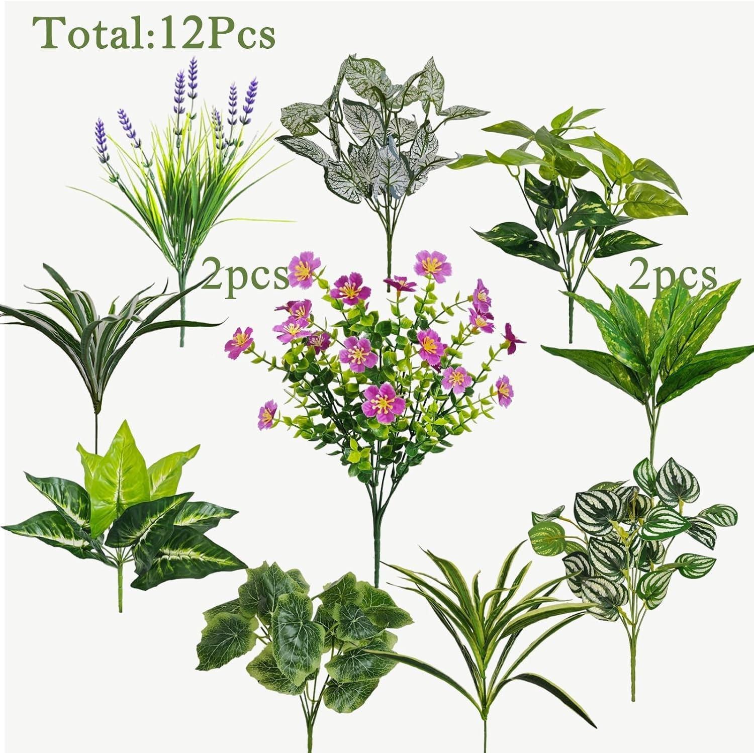12 Pcs Artificial Plants for Outdoors Faux Greenery Leaves UV Resistant Reali…
