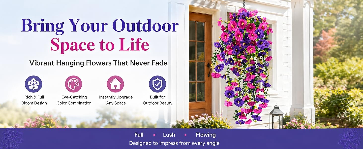 Artificial Flowers for Outdoors Fake Morning Glory Hanging Flower Decoration, 2